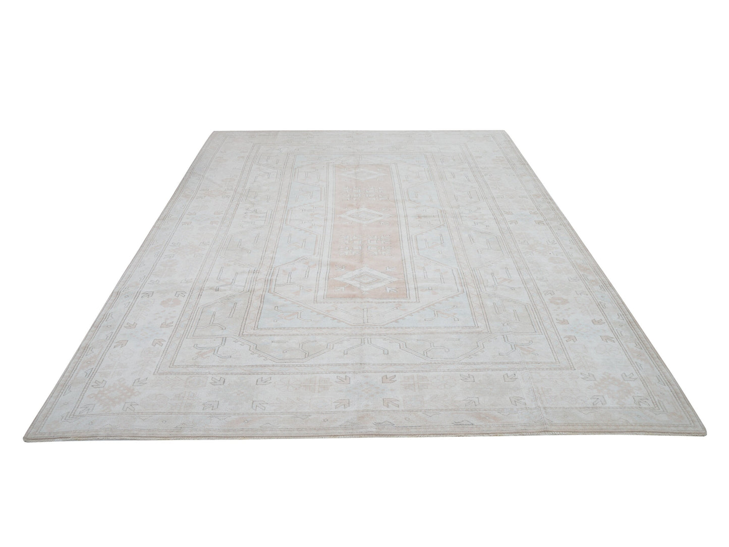 Turkish Vintage Rug, Handmade Area Rug, Oushak Muted Rug, Living Room Rug, Coastal Decor, Turkey Rug, Vintage Carpet, Rug 9x12, 12329