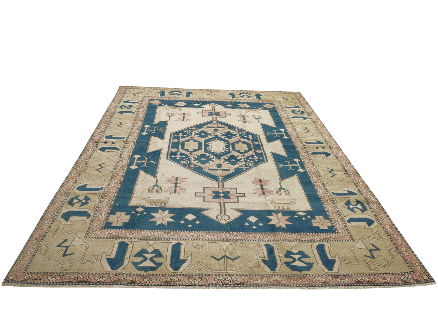8x11 Rug, Area Rug 8x11, Turkish rug, Oushak Rug 8x11, Coastal decor, Blue, Beige, Rug, Large Turkish rug, Vintage Rug,Living room rug, 9107