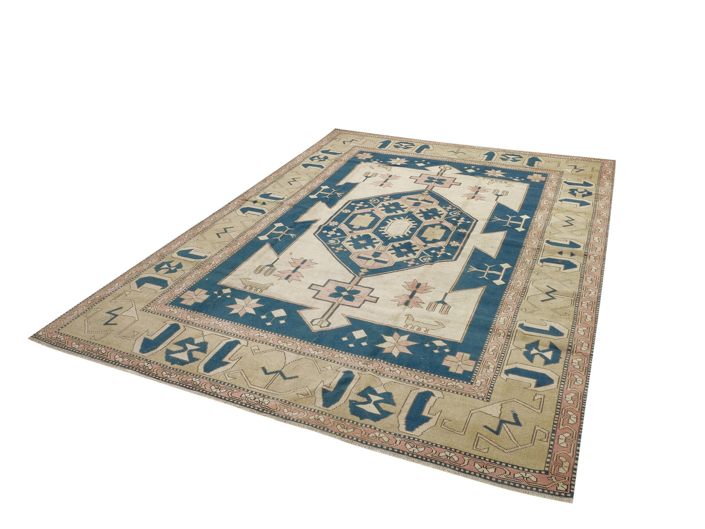 8x11 Rug, Area Rug 8x11, Turkish rug, Oushak Rug 8x11, Coastal decor, Blue, Beige, Rug, Large Turkish rug, Vintage Rug,Living room rug, 9107
