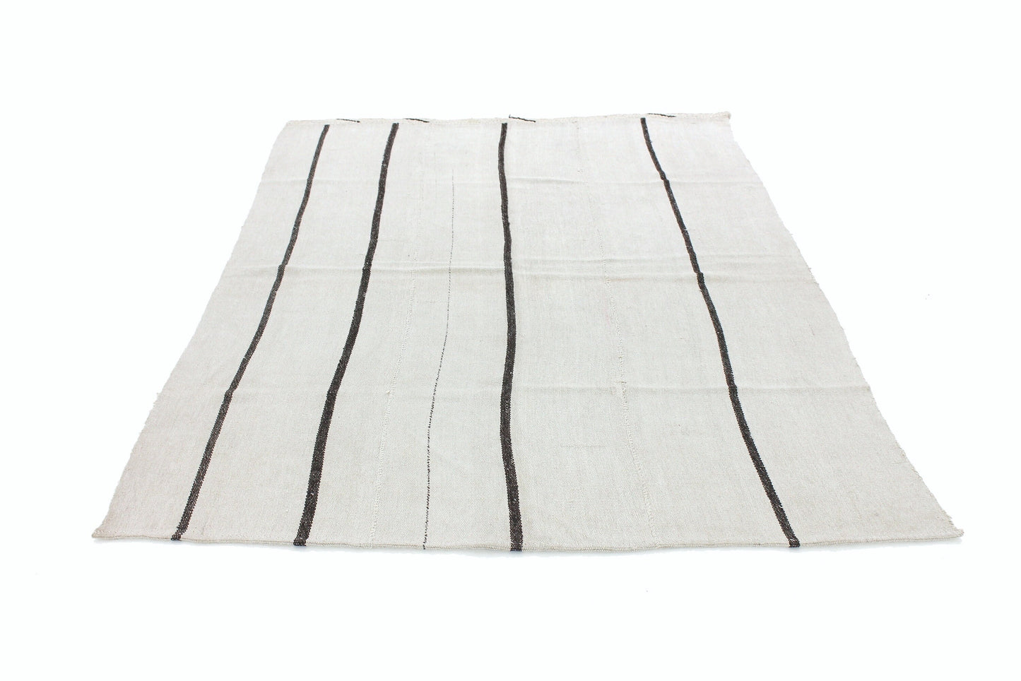 6x8 Black White Kilim Rug, Turkish Kilim Hemp, Vintage Kilim Striped, Turkish White Hemp Kilim Rug, Contemporary, Living Room, 5800