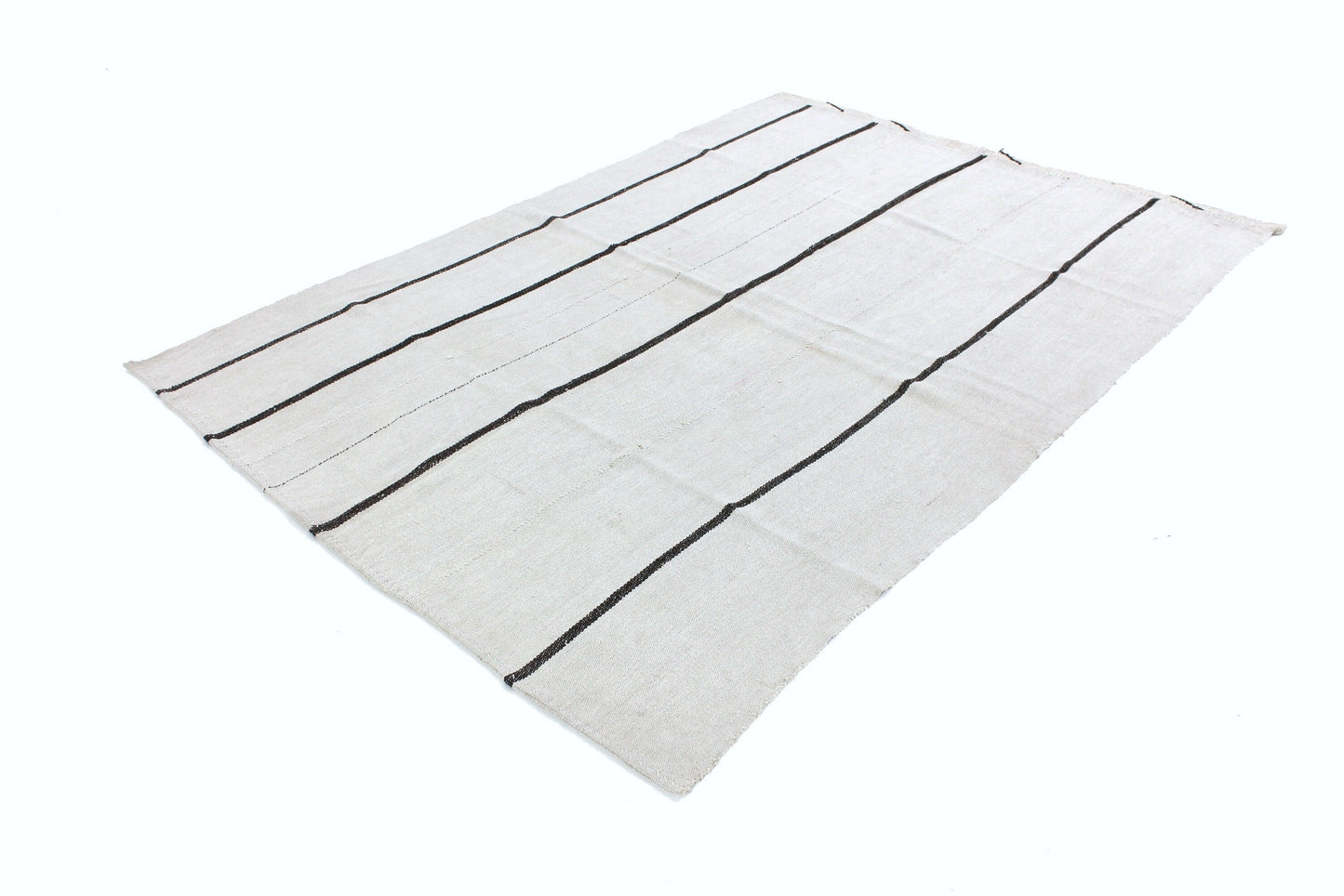 6x8 Black White Kilim Rug, Turkish Kilim Hemp, Vintage Kilim Striped, Turkish White Hemp Kilim Rug, Contemporary, Living Room, 5800