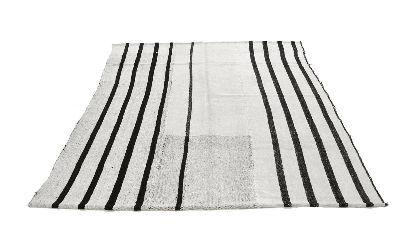 Kilim Rug ,Turkish Kilim, Vintage Kilim, Hemp Kilim ,Hemp Rug, White Black Rug ,Hemp 6x9 Kilim Rug ,Organic Hemp Rug, Floor Hemp Rug, 6809