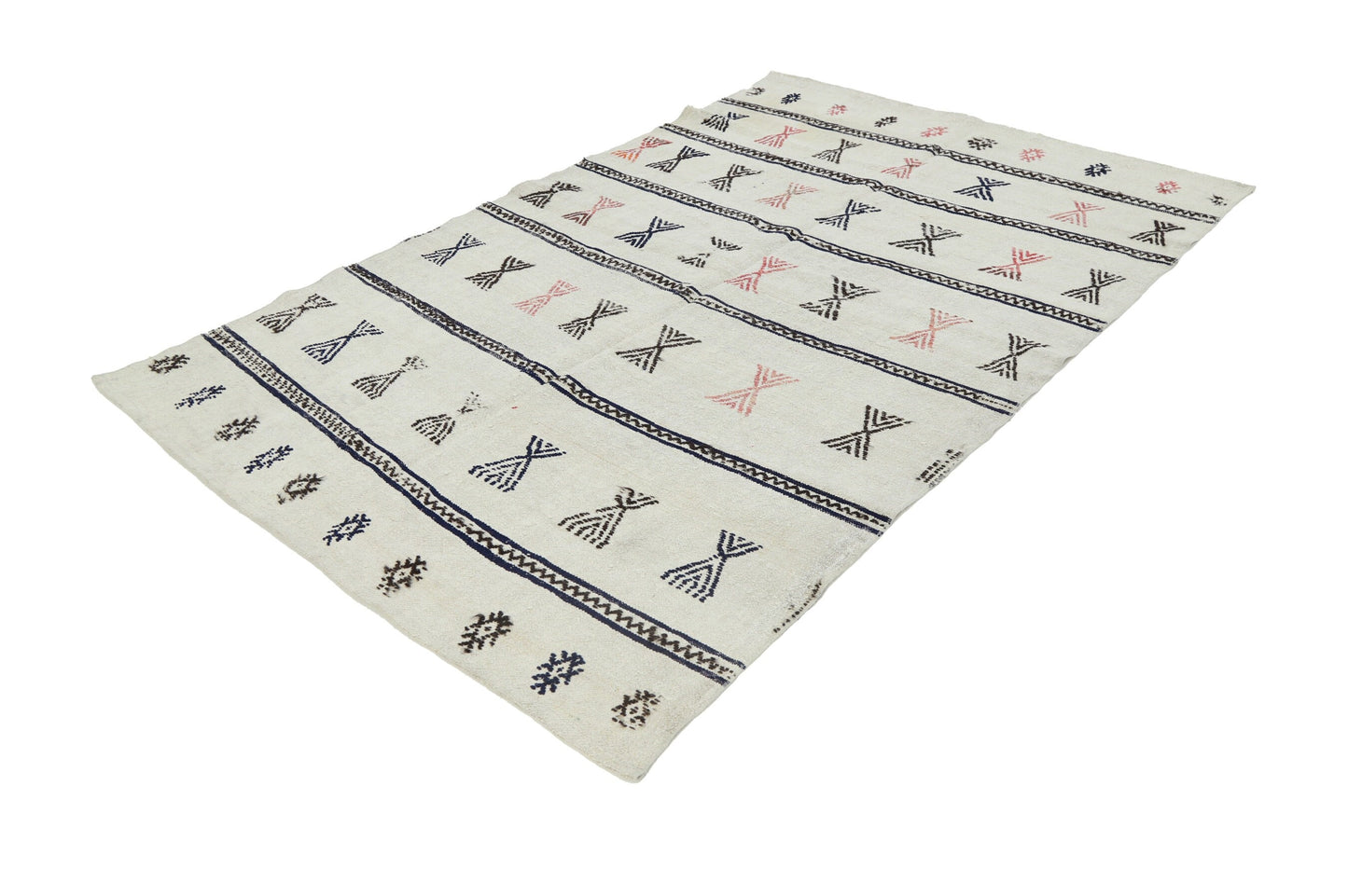Area Kilim Rug, Turkish Vintage Hemp Kilim Rug, White İvory Kilim Rug 6x8 ,Bedroom Rug, Minimalist Decor, 8094