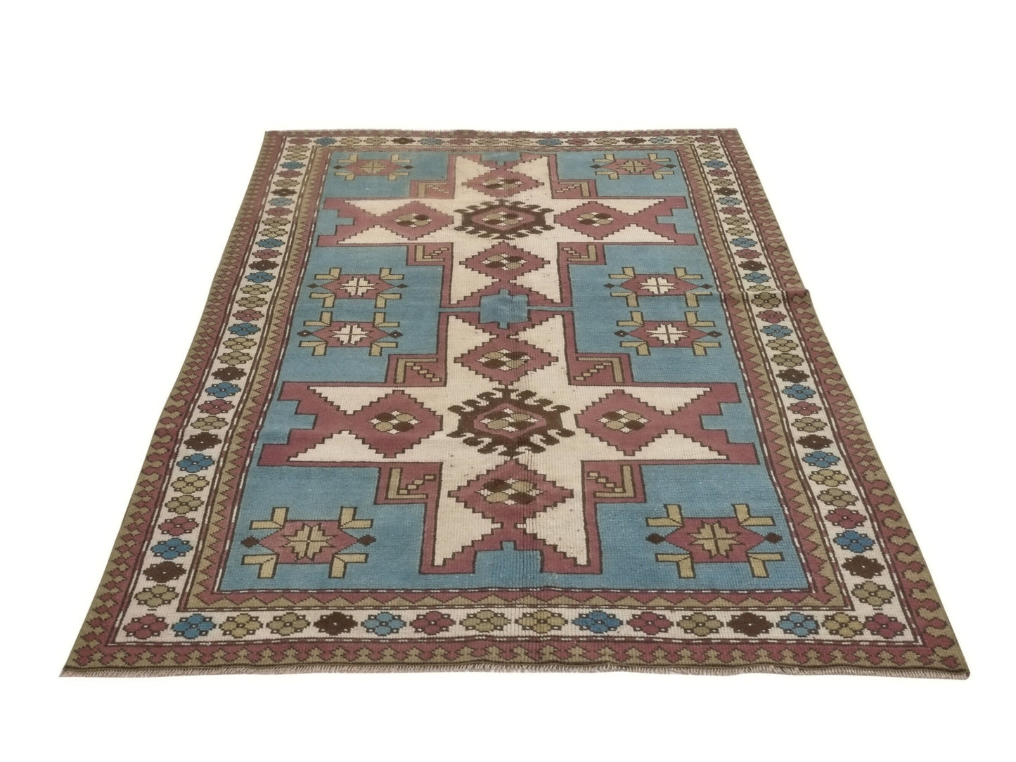 Blue Rug 5x8, Anatolia Vintage Rug, 5x8 Rug, Turkish Rug, Oushak Carpet Rug, Coastal Decor, Hand knotted rug, Wool rug, Area rug 5x8, 8901