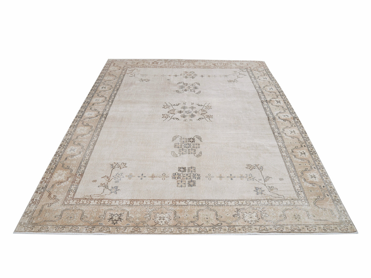 Turkish Vintage Oushak Rug, Handmade Area Rug, Neutral Floor Rug, Living Room Rug, Carpet Rug, Turkish Carpet, Coastal Decor, Rug 6x9, 12501