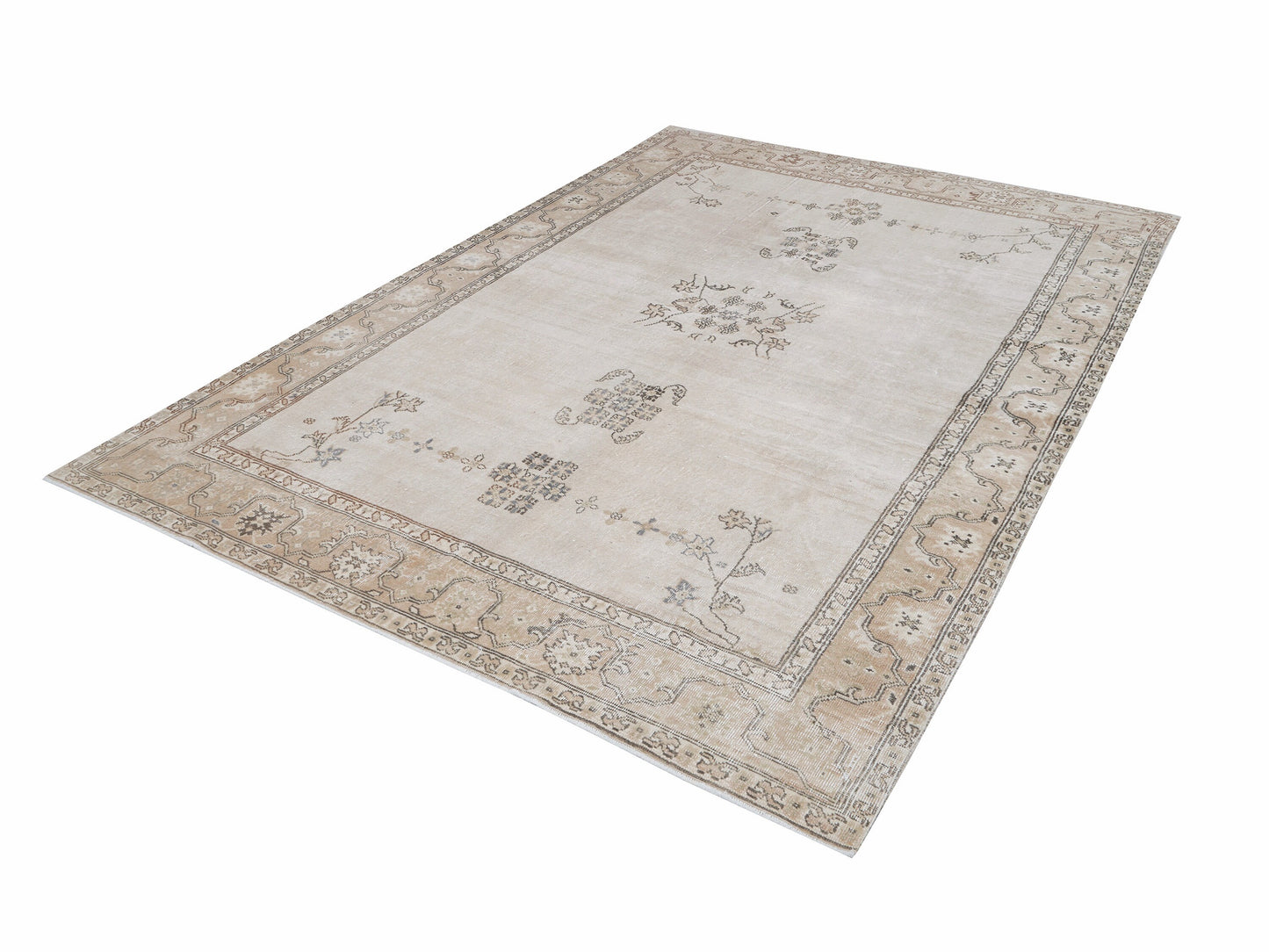Turkish Vintage Oushak Rug, Handmade Area Rug, Neutral Floor Rug, Living Room Rug, Carpet Rug, Turkish Carpet, Coastal Decor, Rug 6x9, 12501