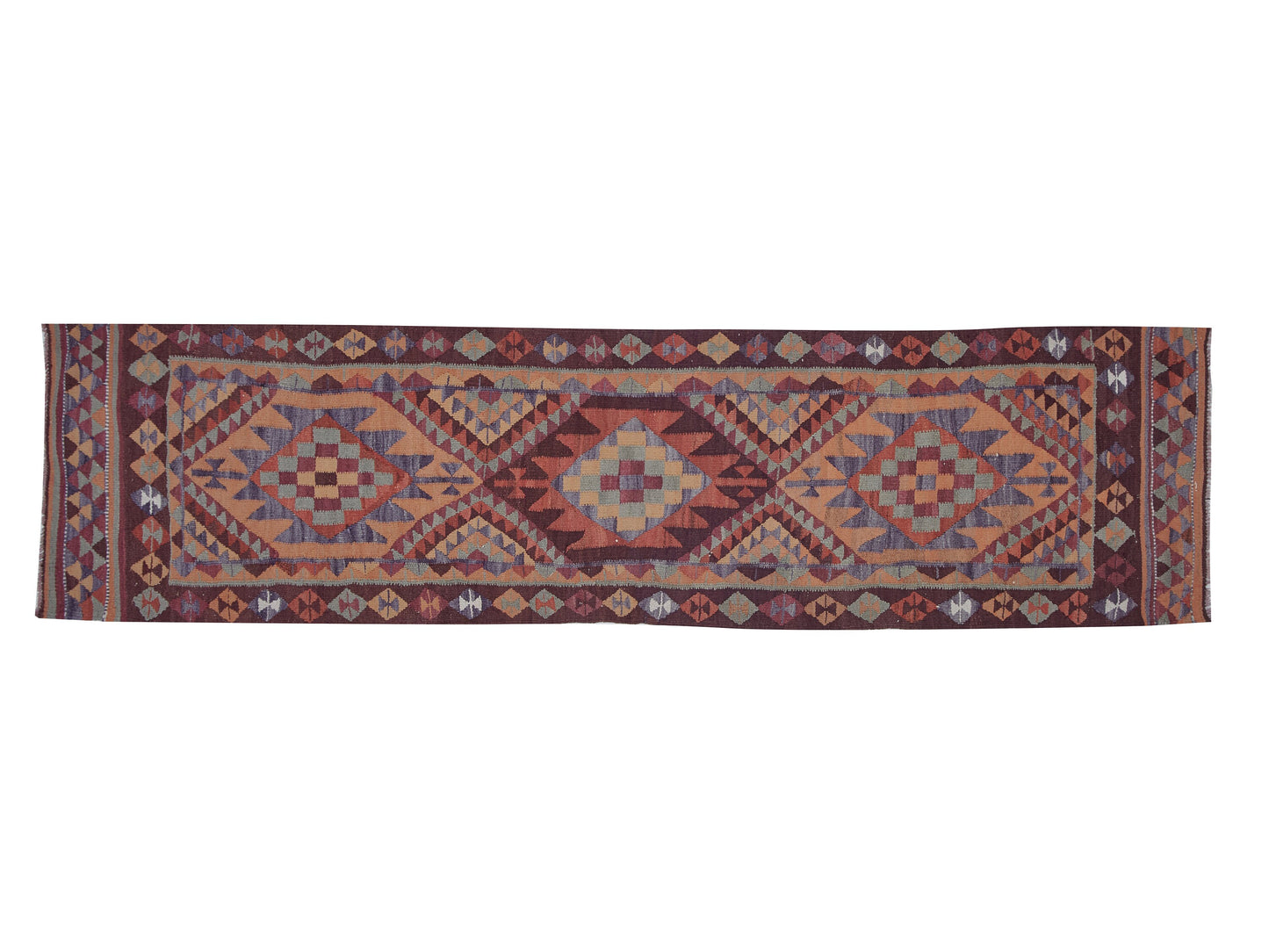 Handmade Oushak Runner Rug, Turkish Eclectic Runner Rug, Vintage Runner, Turkish Kilim, Bohemian Rug, Kilim Runner, Rug Runner 3x12, 11414