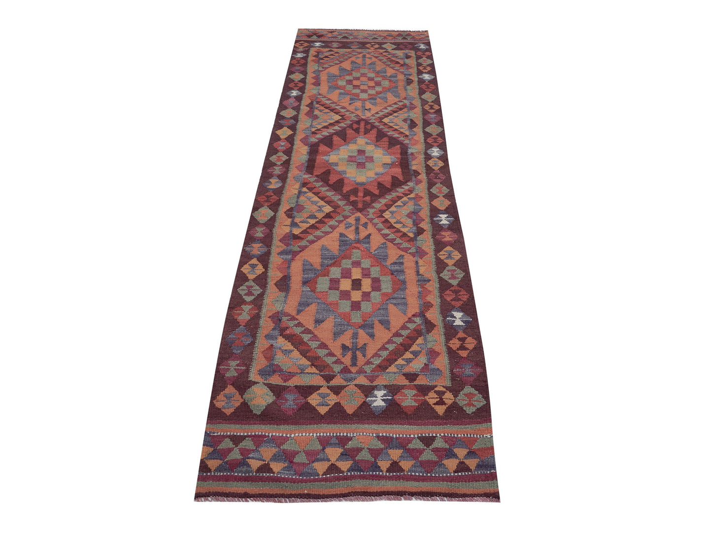 Handmade Oushak Runner Rug, Turkish Eclectic Runner Rug, Vintage Runner, Turkish Kilim, Bohemian Rug, Kilim Runner, Rug Runner 3x12, 11414