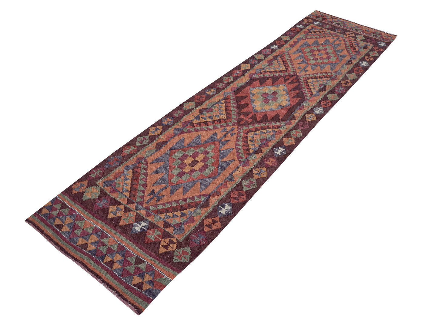 Handmade Oushak Runner Rug, Turkish Eclectic Runner Rug, Vintage Runner, Turkish Kilim, Bohemian Rug, Kilim Runner, Rug Runner 3x12, 11414