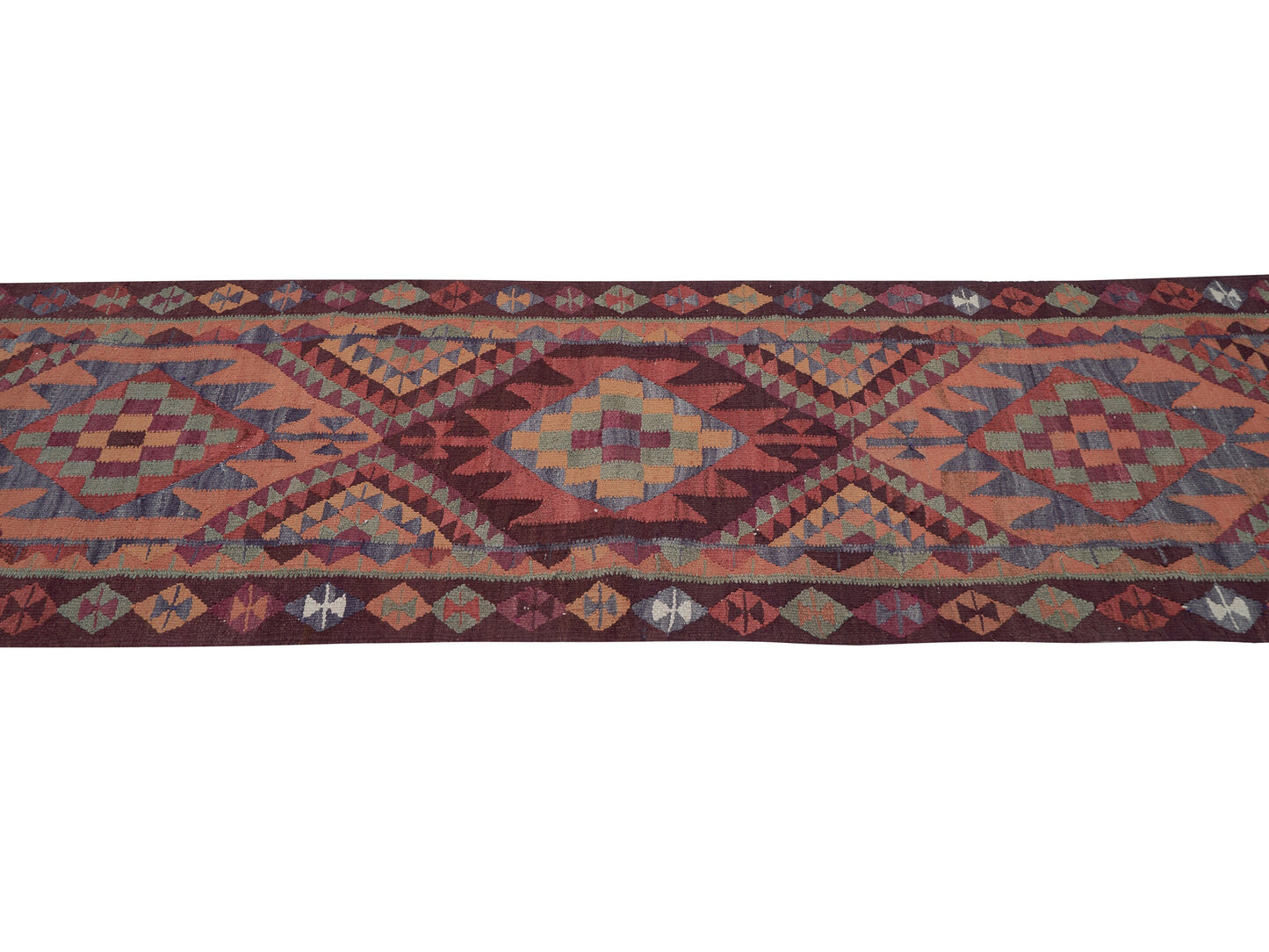 Handmade Oushak Runner Rug, Turkish Eclectic Runner Rug, Vintage Runner, Turkish Kilim, Bohemian Rug, Kilim Runner, Rug Runner 3x12, 11414