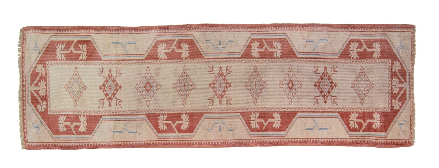 Turkish Rug Orange Beige 3x9, Hallway Kitchen Rug, Carpet Runner, Turkish Vintage Oushak Runner, Boho, 6131