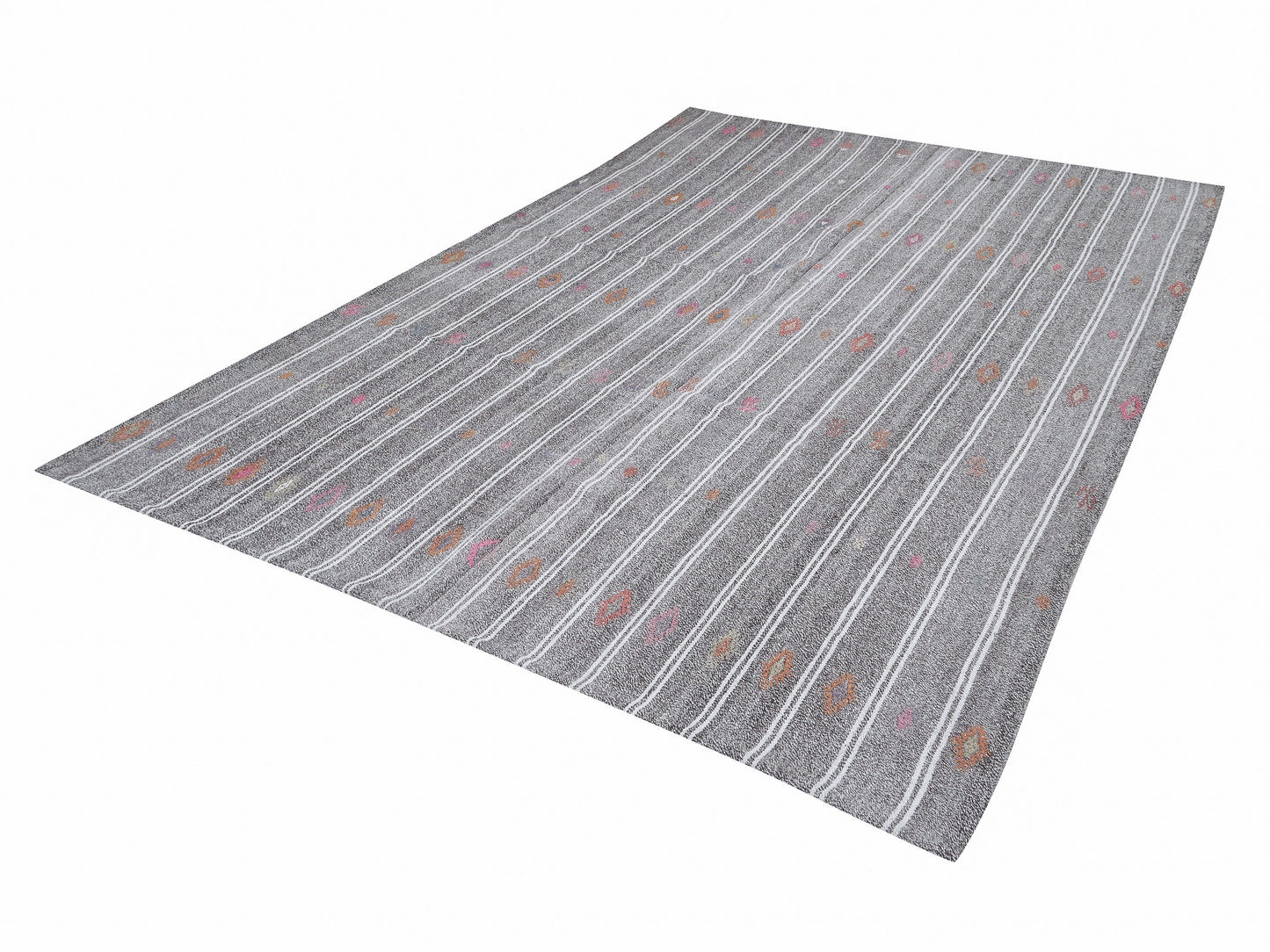 Turkish Kilim Rug, Handmade Unique Kilim Rug, Area Striped Kilim Rug, Vintage Kilim Rug, Gray Rug, Rug Kilim 7x9, Scandinavian Rug, 12193