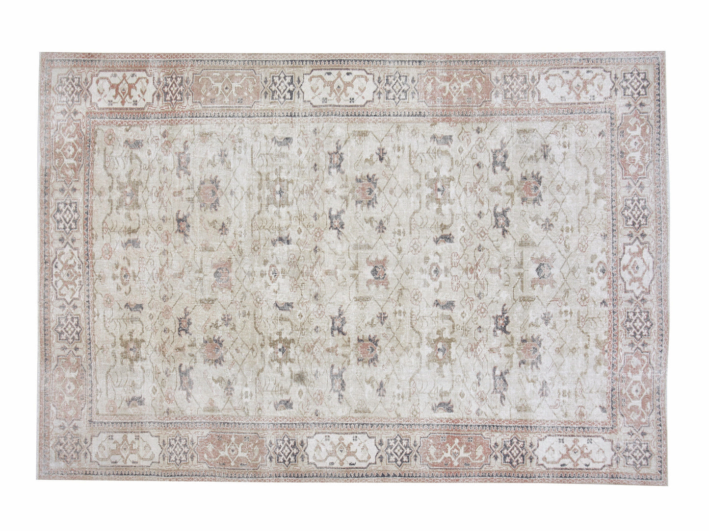 Turkish Oushak Rug, Vintage Handmade Area Rug, Neutral Faded Rug, Living Room Rug, Carpet Rug, Oushak Carpet, Turkey Rug, Rug 7x10, 12490