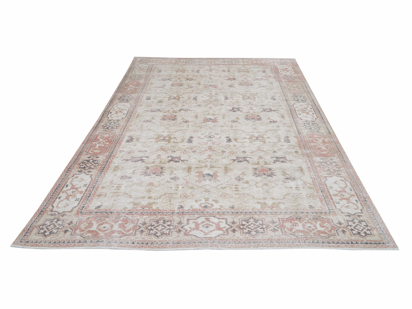 Turkish Oushak Rug, Vintage Handmade Area Rug, Neutral Faded Rug, Living Room Rug, Carpet Rug, Oushak Carpet, Turkey Rug, Rug 7x10, 12490