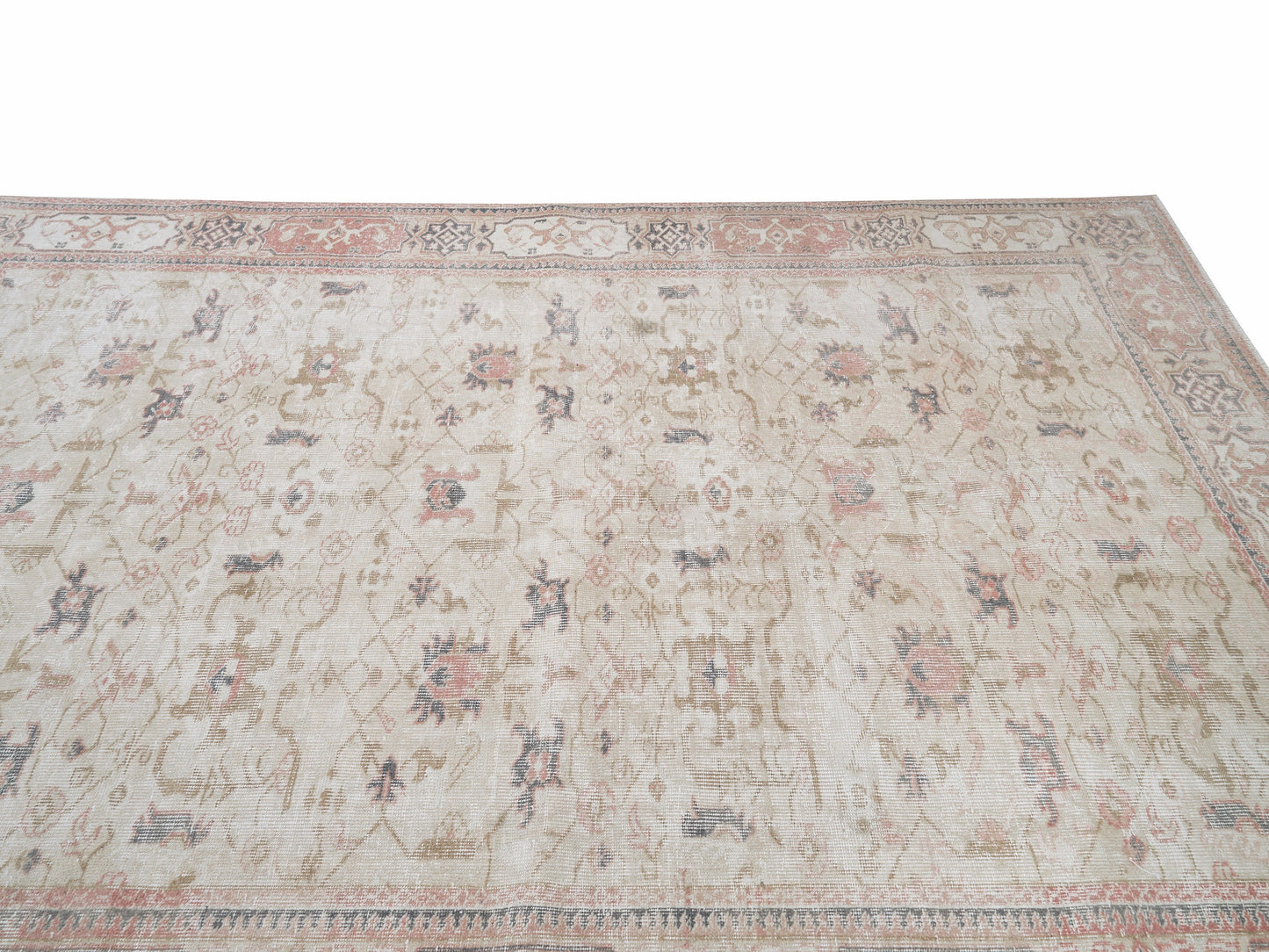 Turkish Oushak Rug, Vintage Handmade Area Rug, Neutral Faded Rug, Living Room Rug, Carpet Rug, Oushak Carpet, Turkey Rug, Rug 7x10, 12490