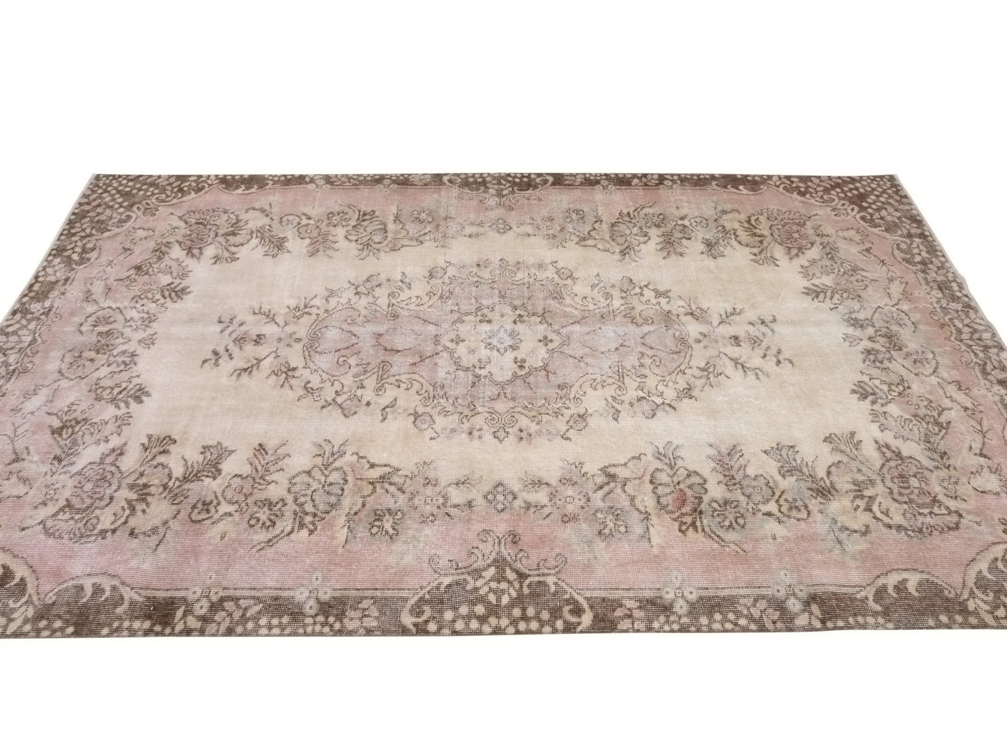 Turkish Oushak Area Vintage Carpet Rug 5x8, Beige Handmade Wool Floral rug, Rug for Living room Made in Anatolia Gift for Mother Days, 10233