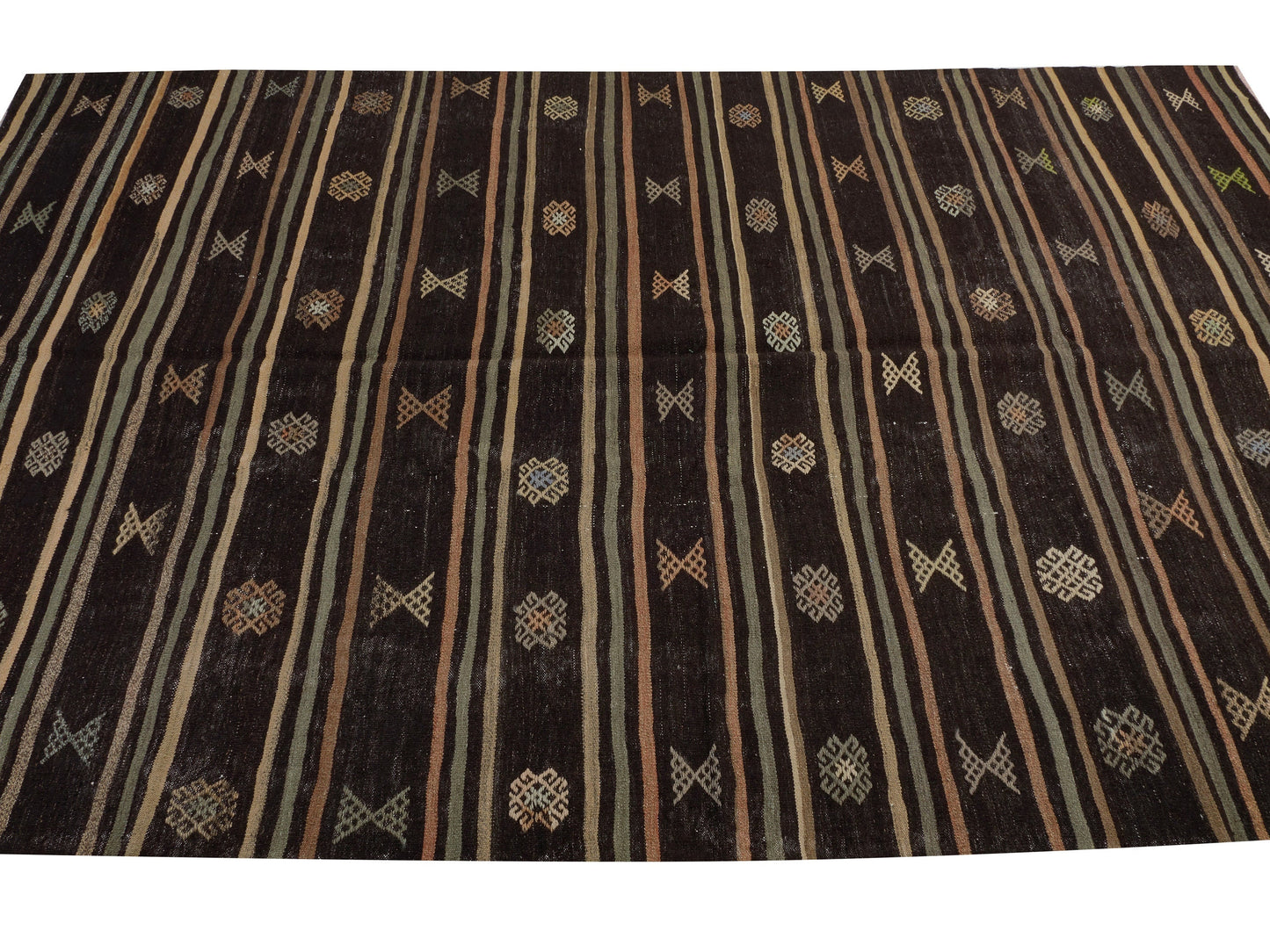 Turkish Kilim Rug, Vintage Kilim Black, Kilim Rug 6x10, Handmade Anatolia Kilim Rug, Entryway Rug, Rustic Rug, Turkish Kilim, 10517