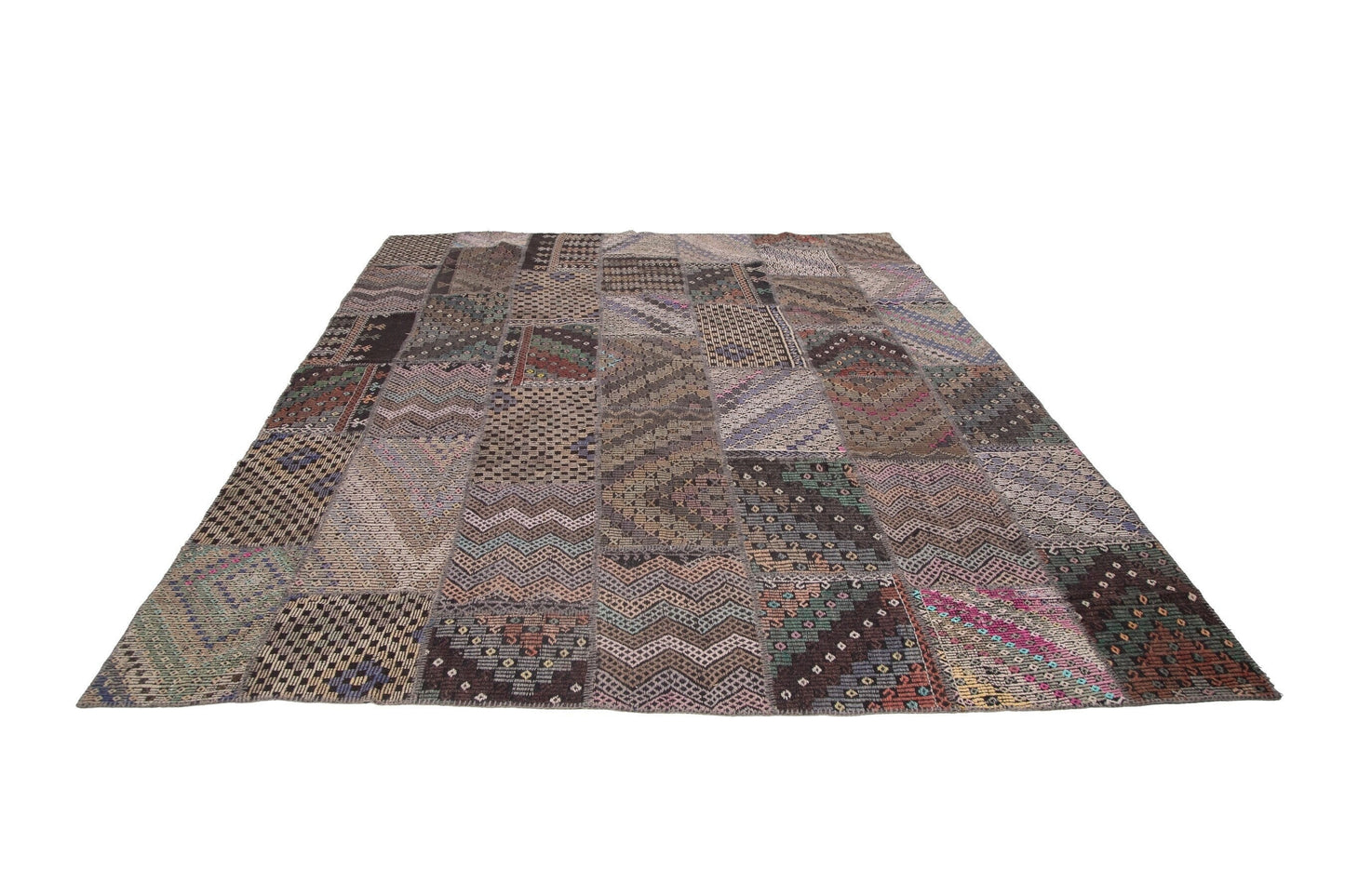 Vintage One of a kind Oversize Large Turkish Area Patchwork 9x12 Kilim Rug Rustic Primitive decor Rug for Entryway 8252