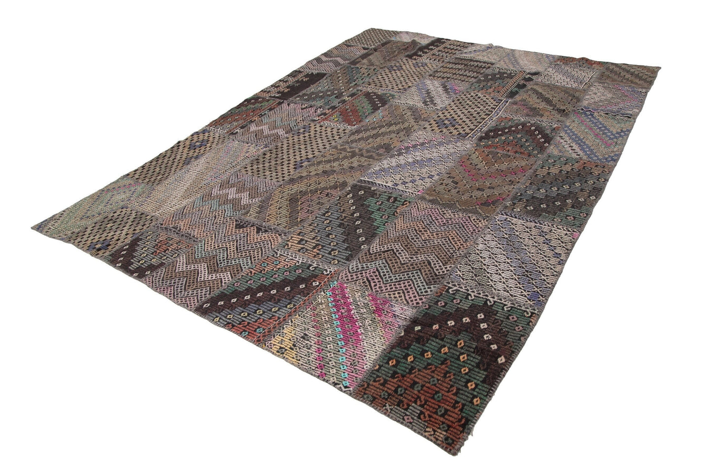 Vintage One of a kind Oversize Large Turkish Area Patchwork 9x12 Kilim Rug Rustic Primitive decor Rug for Entryway 8252