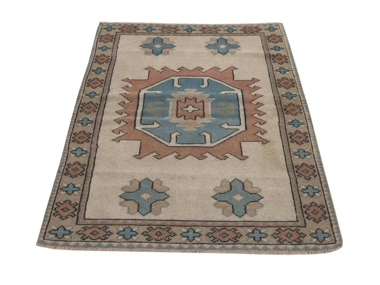 Muted Turkish Oushak Rug, Small Vintage Rug 3x5, Handmade Rug, One of a kind rug, Coastal decor, Turkish Rug, Bedroom rug, Anatolia rug,8804