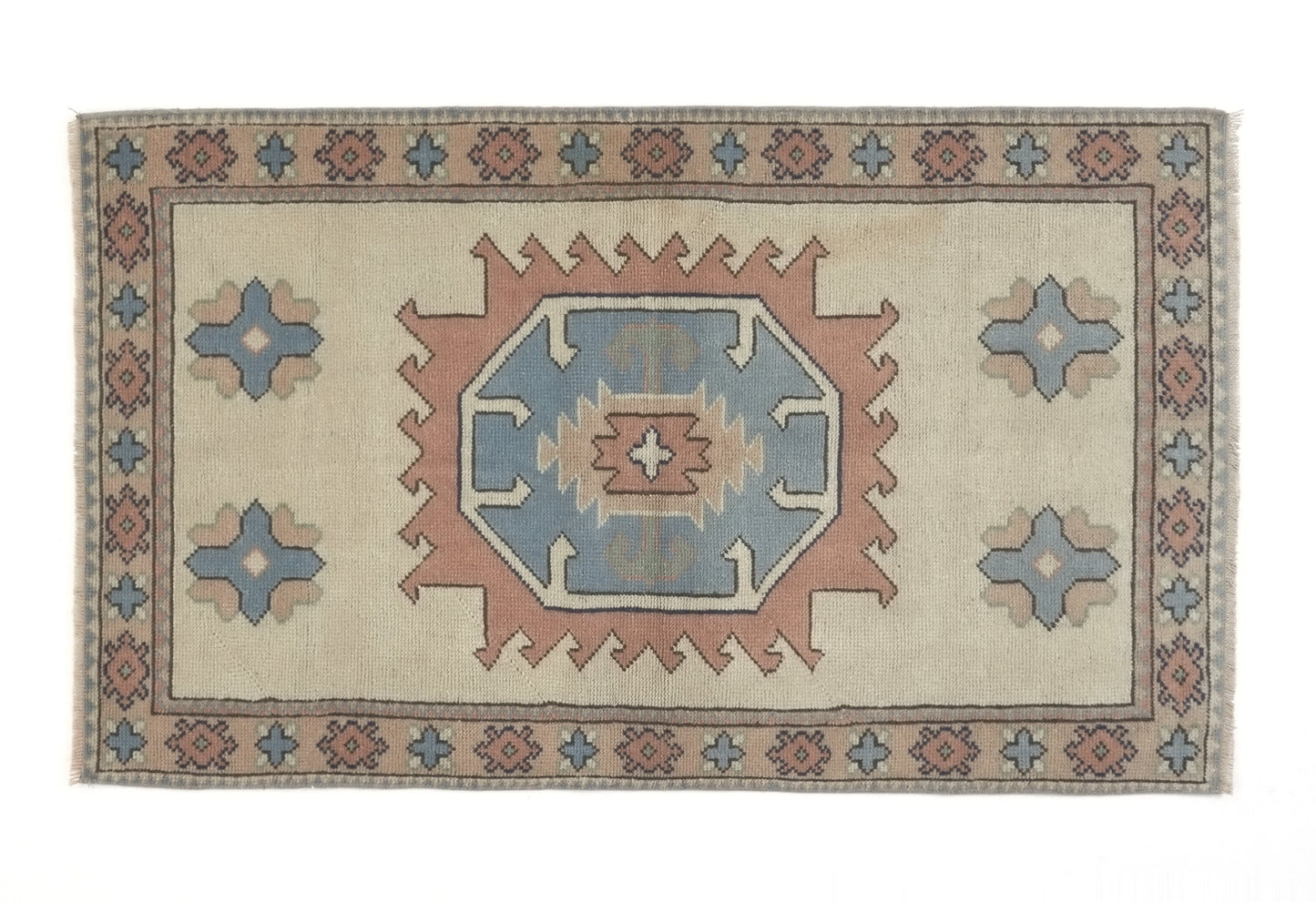Muted Turkish Oushak Rug, Small Vintage Rug 3x5, Handmade Rug, One of a kind rug, Coastal decor, Turkish Rug, Bedroom rug, Anatolia rug,8804