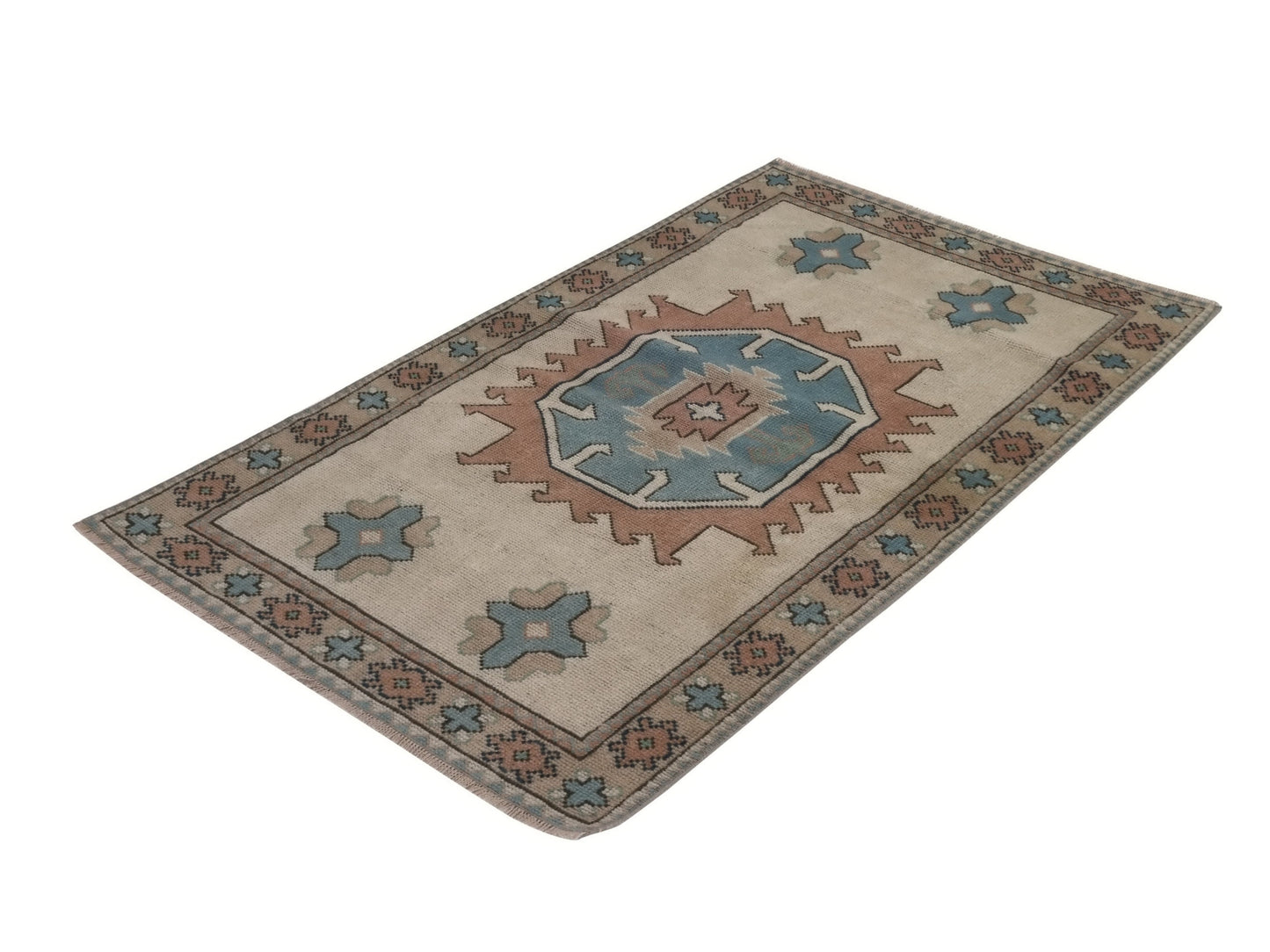 Muted Turkish Oushak Rug, Small Vintage Rug 3x5, Handmade Rug, One of a kind rug, Coastal decor, Turkish Rug, Bedroom rug, Anatolia rug,8804