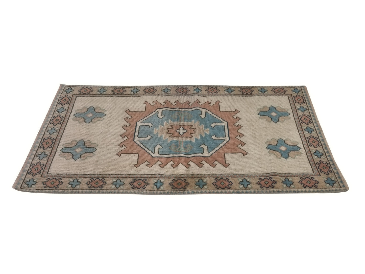 Muted Turkish Oushak Rug, Small Vintage Rug 3x5, Handmade Rug, One of a kind rug, Coastal decor, Turkish Rug, Bedroom rug, Anatolia rug,8804