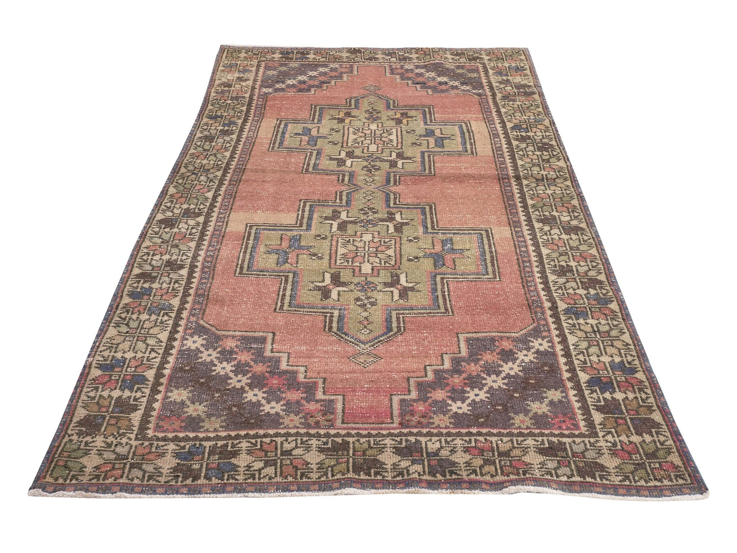 Colorful Antique Handwoven Rug , Anatolian Vintage Oushak Rug , Turkish Old Rug , 4'3x8'1 Ft , Area Rug , Neutral Rug , Traditional Rug 8911
