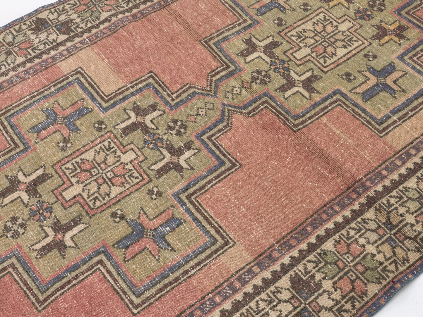 Colorful Antique Handwoven Rug , Anatolian Vintage Oushak Rug , Turkish Old Rug , 4'3x8'1 Ft , Area Rug , Neutral Rug , Traditional Rug 8911