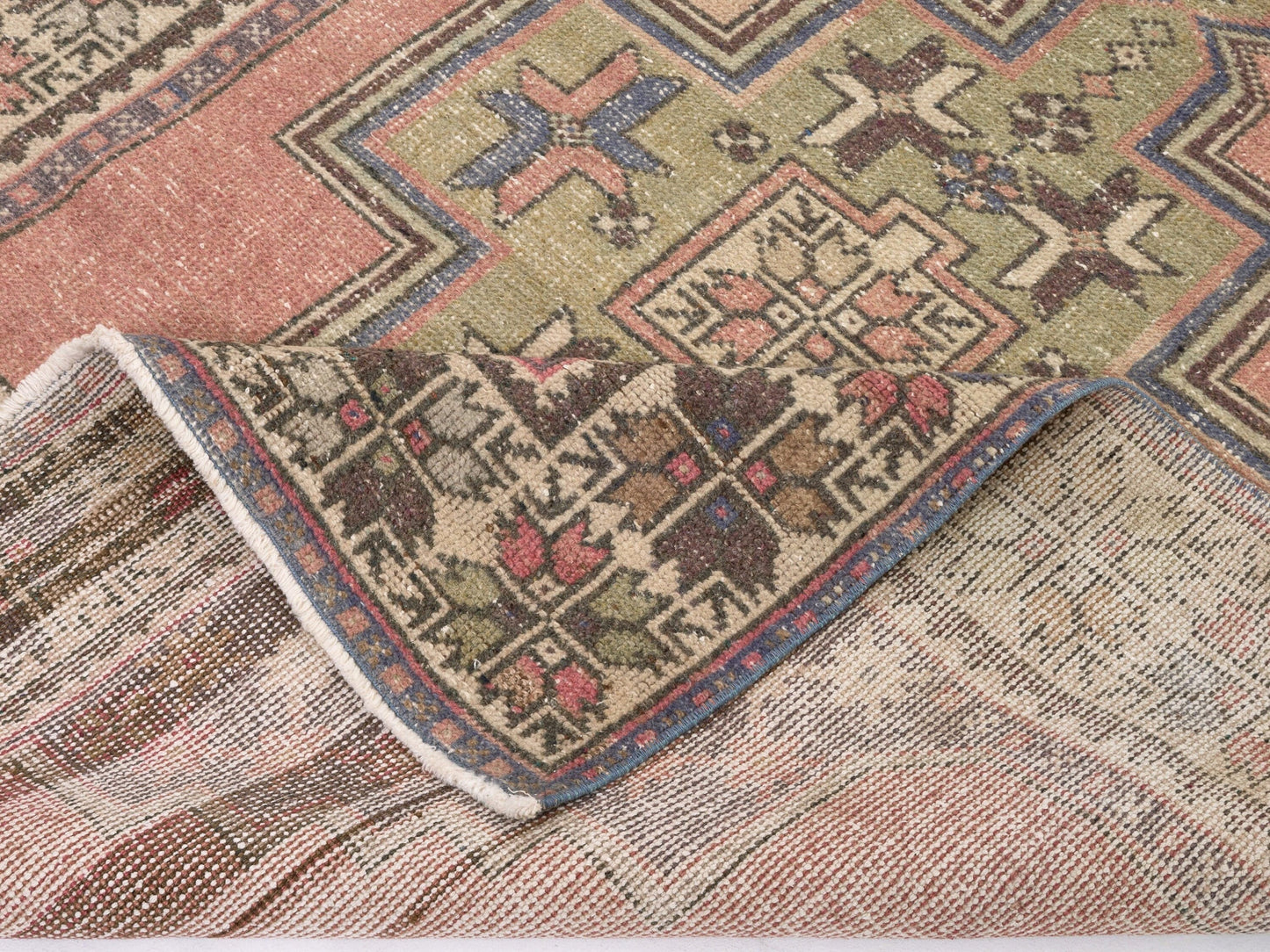 Colorful Antique Handwoven Rug , Anatolian Vintage Oushak Rug , Turkish Old Rug , 4'3x8'1 Ft , Area Rug , Neutral Rug , Traditional Rug 8911
