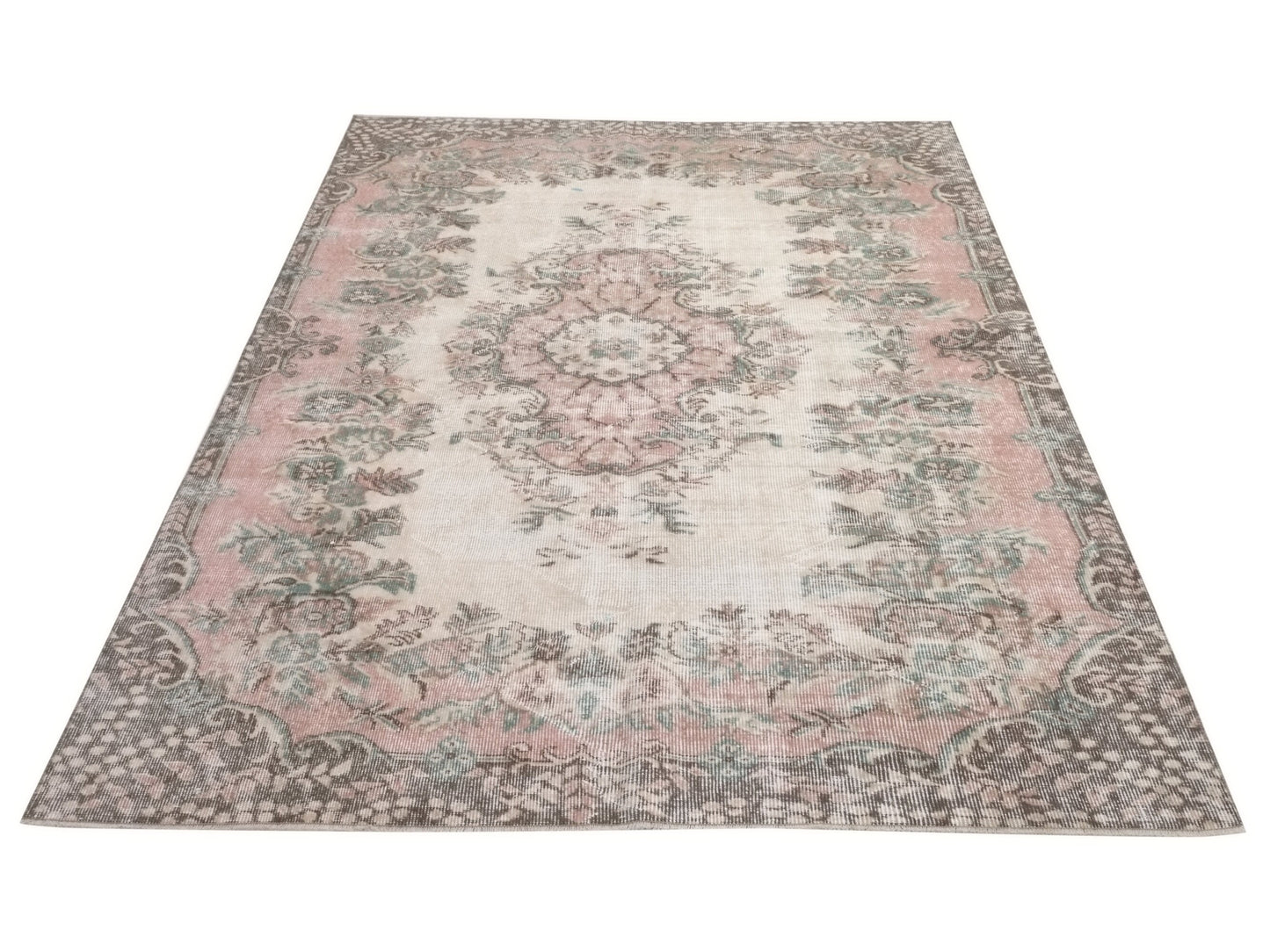 Turkish Oushak Area Vintage Carpet Rug 5x8, Beige Handmade Wool Floral rug, Rug for Living room Made in Anatolia Gift for Mother Days, 10244
