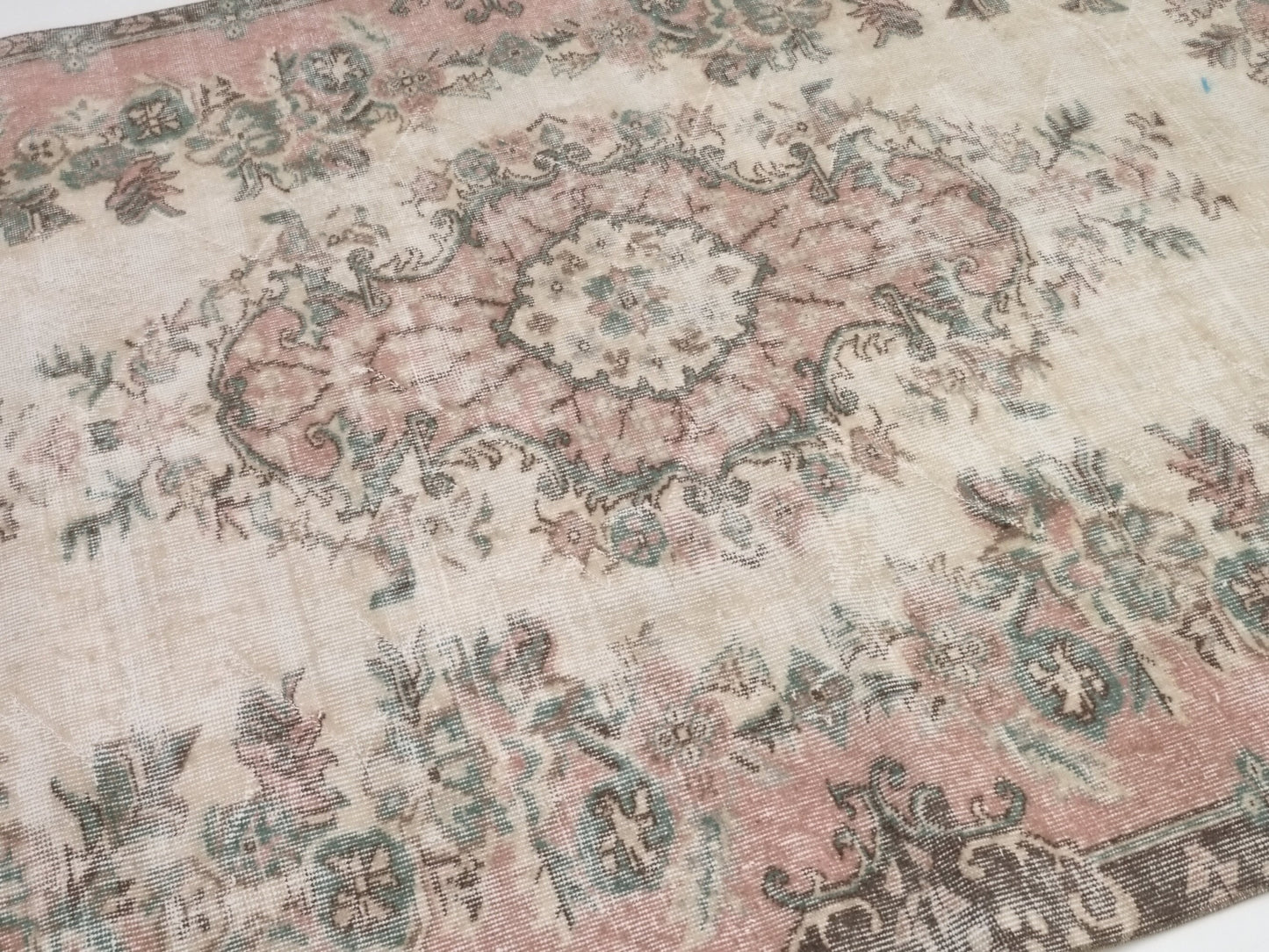 Turkish Oushak Area Vintage Carpet Rug 5x8, Beige Handmade Wool Floral rug, Rug for Living room Made in Anatolia Gift for Mother Days, 10244