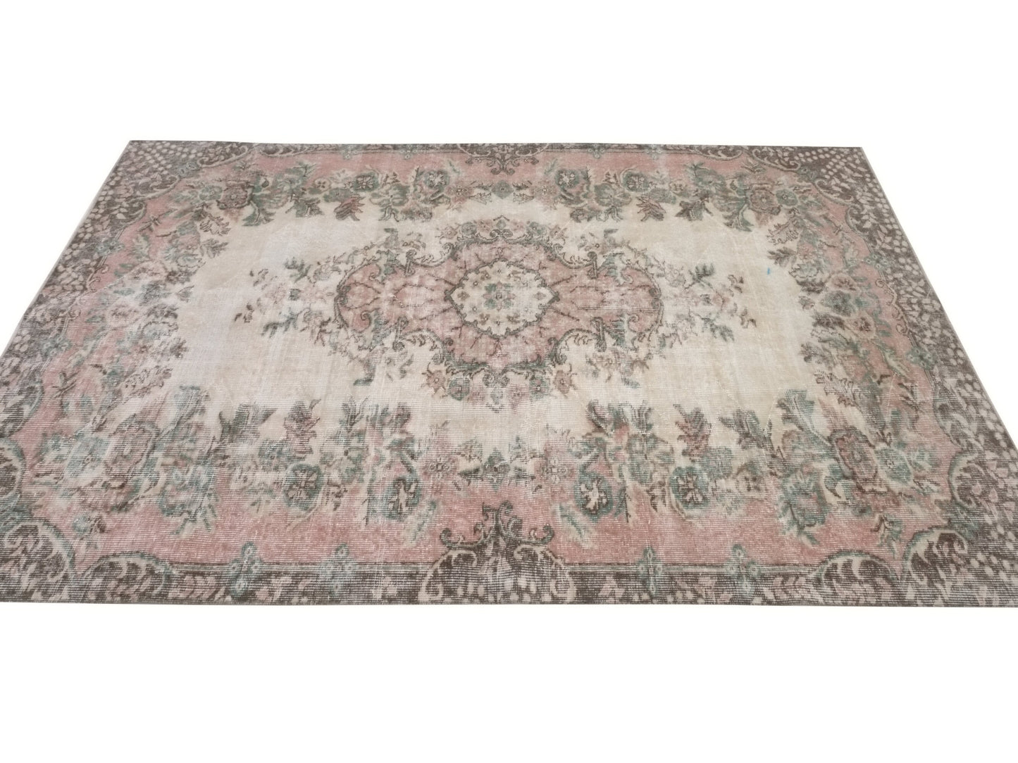 Turkish Oushak Area Vintage Carpet Rug 5x8, Beige Handmade Wool Floral rug, Rug for Living room Made in Anatolia Gift for Mother Days, 10244