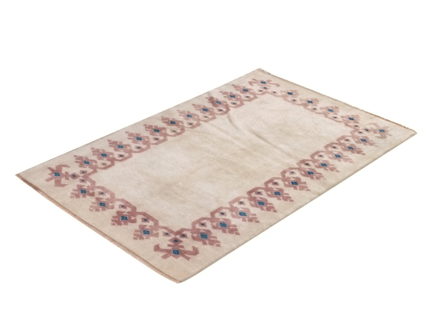 Turkish Rug, Oushak Rug, Vintage Rug, Area rug, Handmade rug, 3x5 Rug, Carpet rug, Beige Blue Small Rug, Kid room rug, Coastal decor, 10056