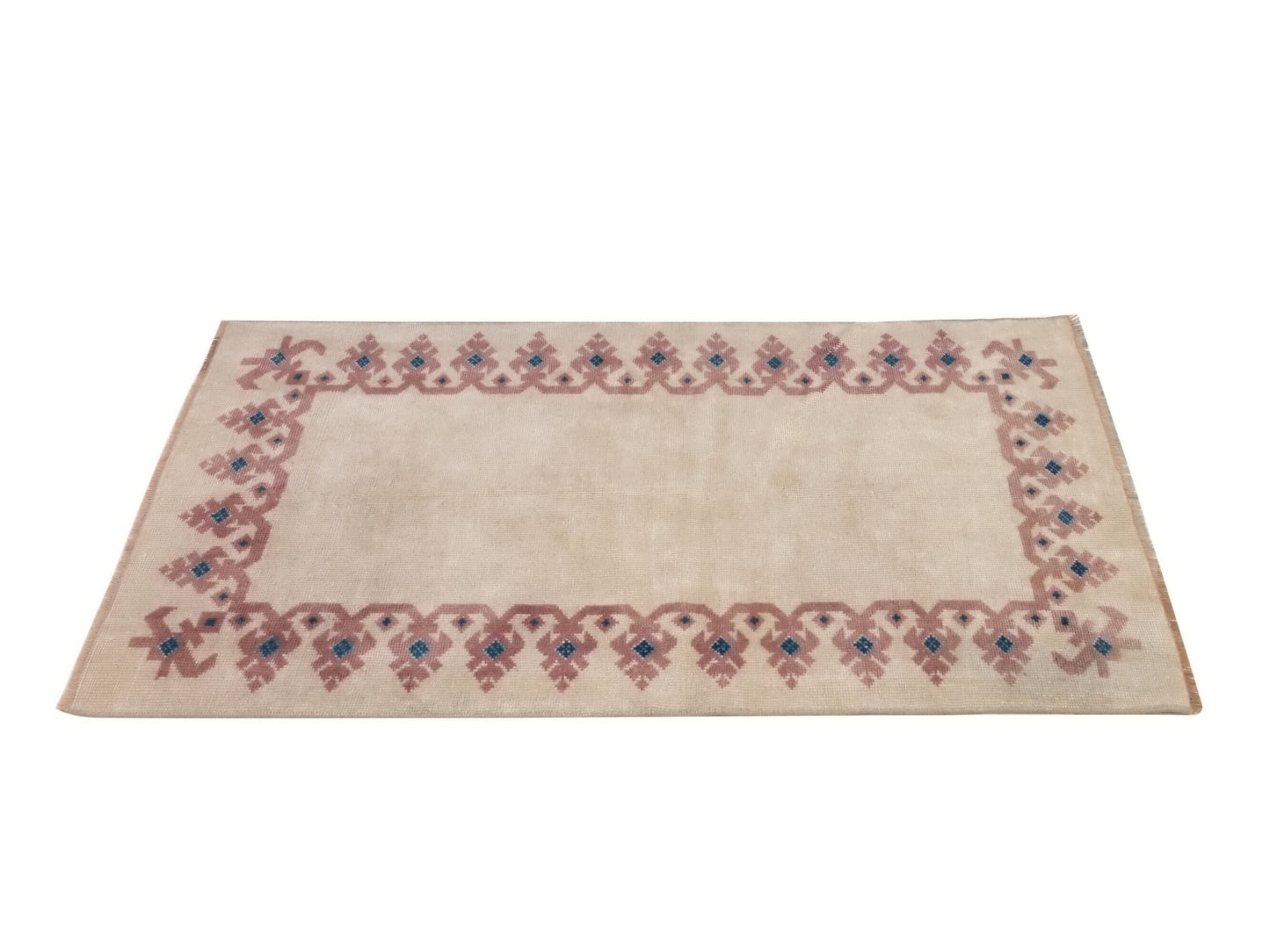 Turkish Rug, Oushak Rug, Vintage Rug, Area rug, Handmade rug, 3x5 Rug, Carpet rug, Beige Blue Small Rug, Kid room rug, Coastal decor, 10056