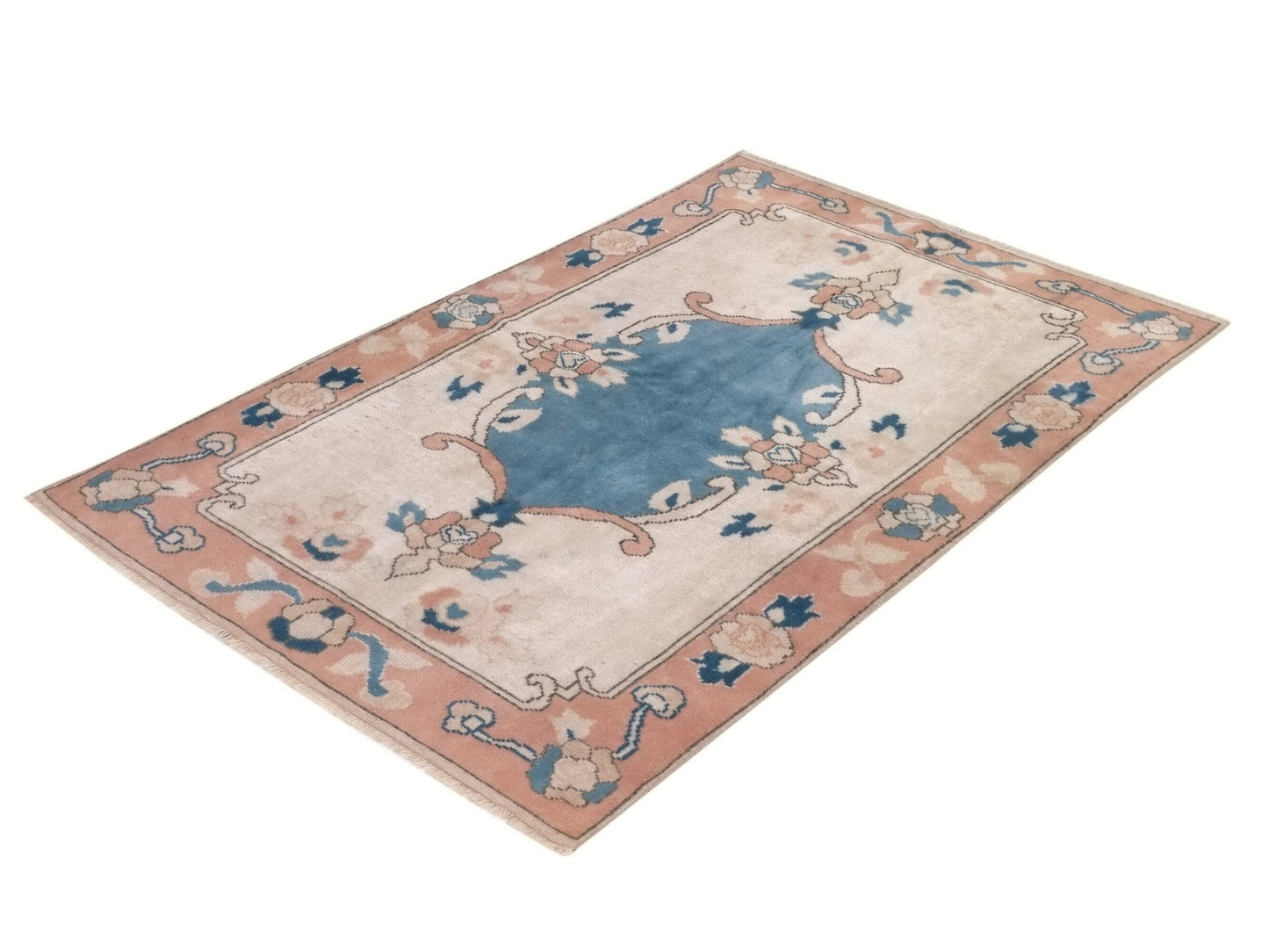 Turkish Rug, Oushak Rug, Vintage Rug, Area rug, Handmade rug, 4x5 Rug, Carpet rug, Beige Blue Small Rug, Kid room rug, Coastal decor, 10046