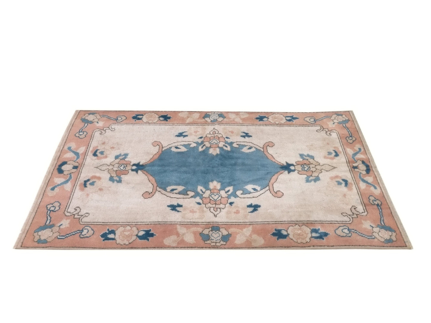 Turkish Rug, Oushak Rug, Vintage Rug, Area rug, Handmade rug, 4x5 Rug, Carpet rug, Beige Blue Small Rug, Kid room rug, Coastal decor, 10046