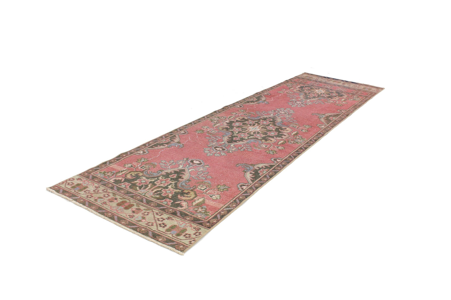 Vintage Turkish Oushak Runner Rug,Hand knotted rug, Hallway Runner, Pink Runner Rug, 3x11 Runner Rug, Carpet runner, Kitchen rug, 6504