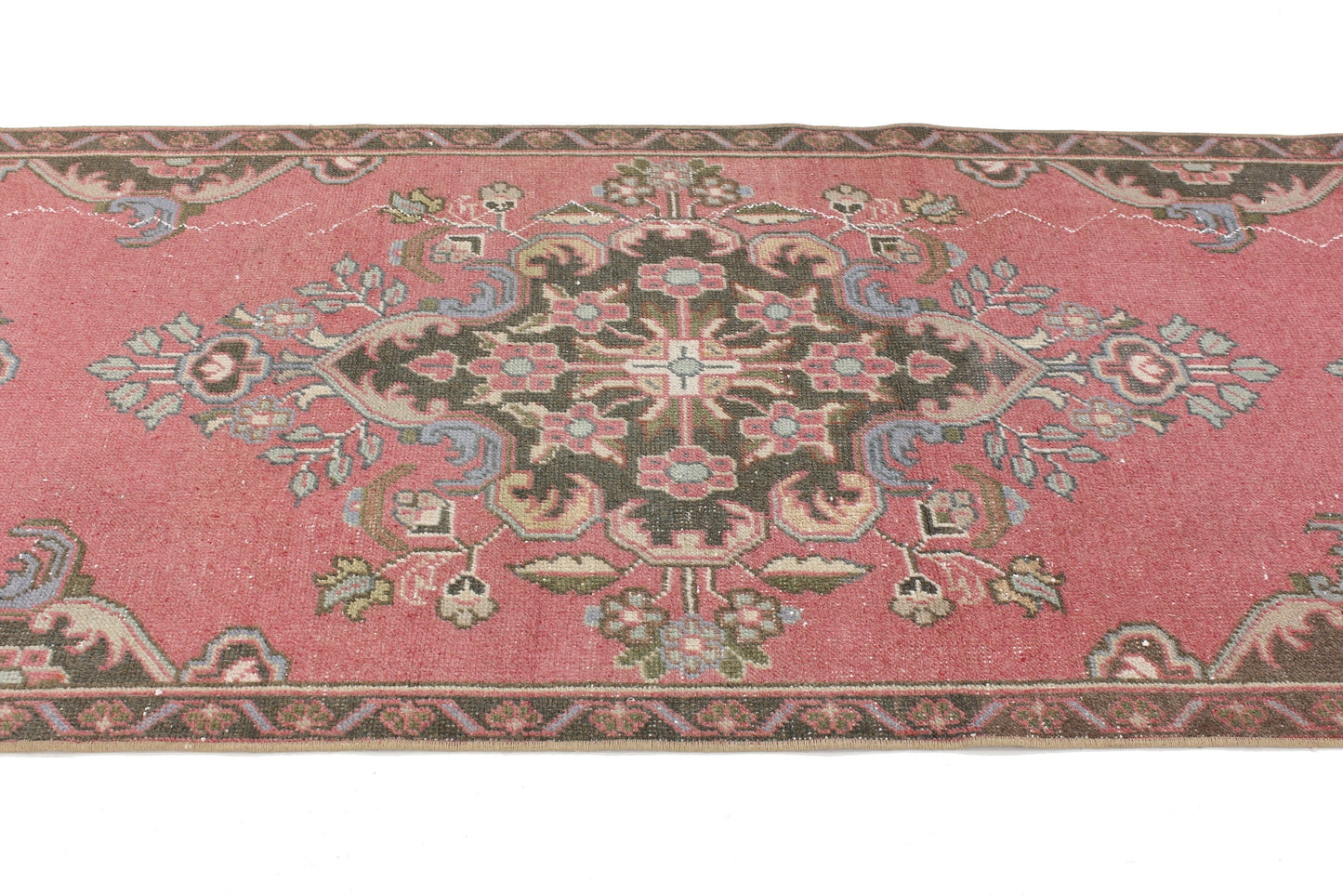 Vintage Turkish Oushak Runner Rug,Hand knotted rug, Hallway Runner, Pink Runner Rug, 3x11 Runner Rug, Carpet runner, Kitchen rug, 6504