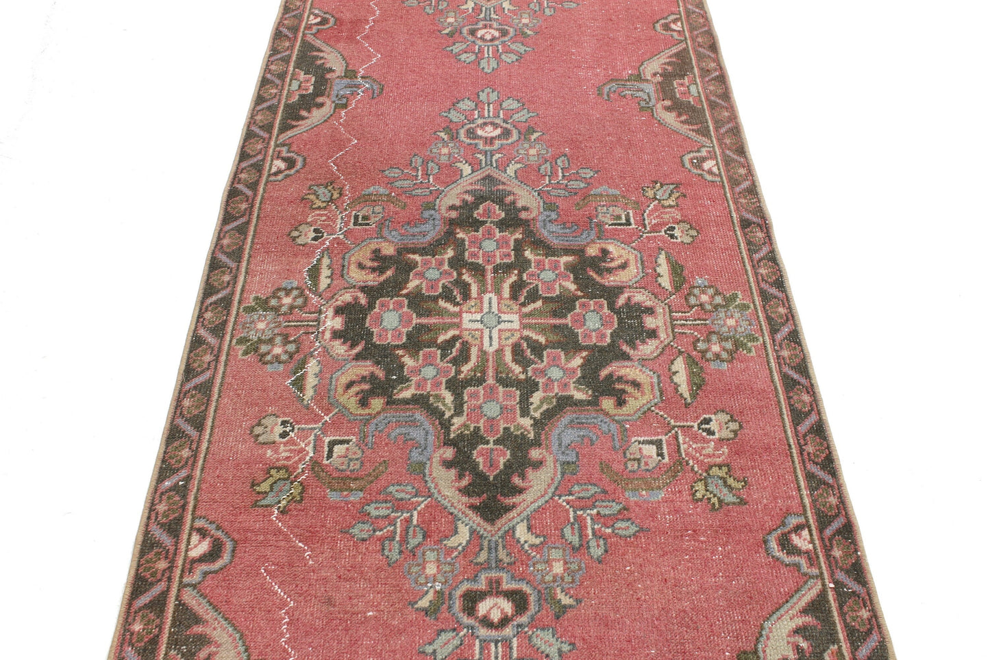 Vintage Turkish Oushak Runner Rug,Hand knotted rug, Hallway Runner, Pink Runner Rug, 3x11 Runner Rug, Carpet runner, Kitchen rug, 6504