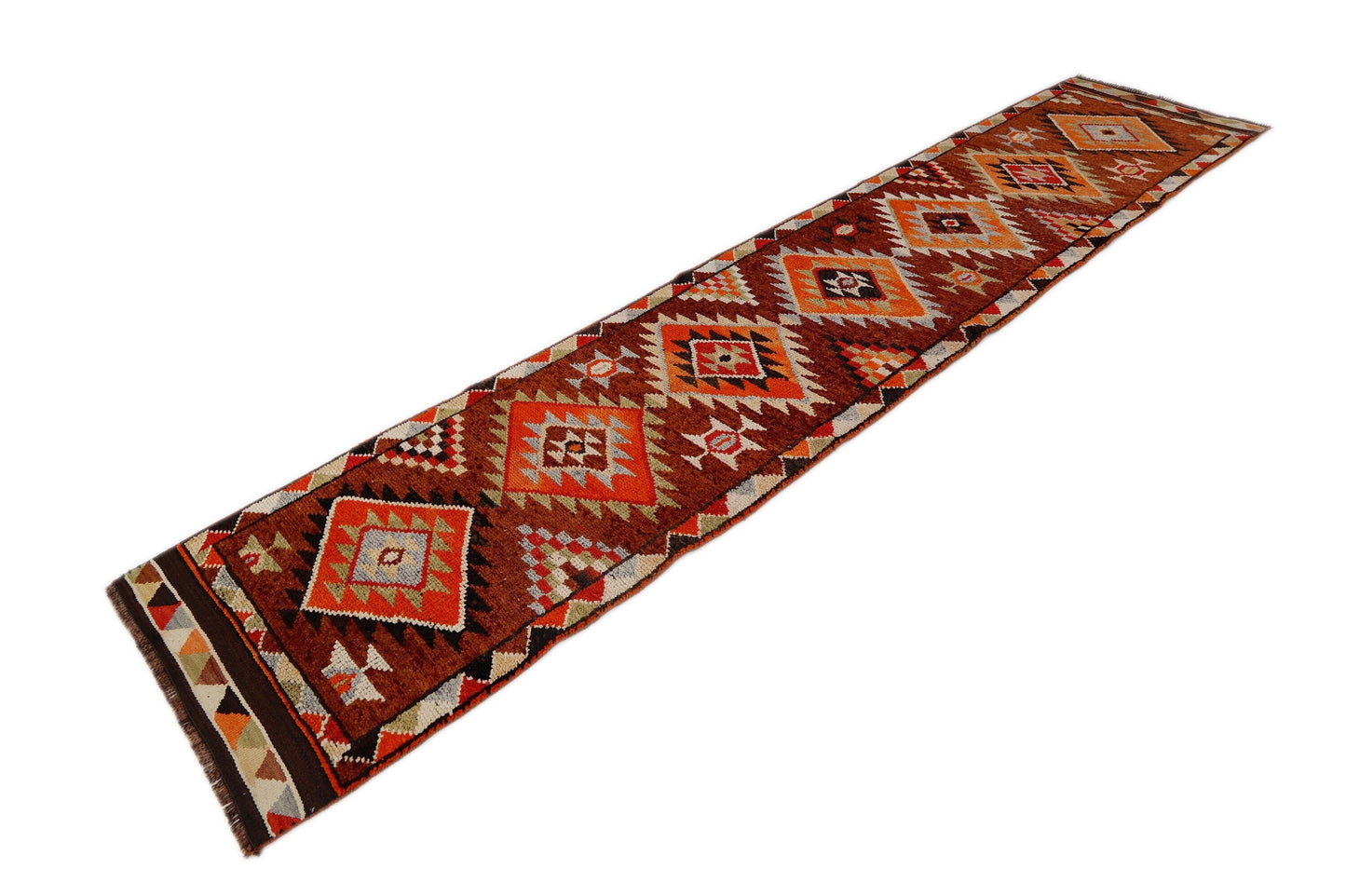 Long Aztec Runner rug, 3x13 Runner rug, Turkish Oushak Vintage Runner, Boho decor ,Hallway runner ,One of a kind ,Shabby Chic ,7189