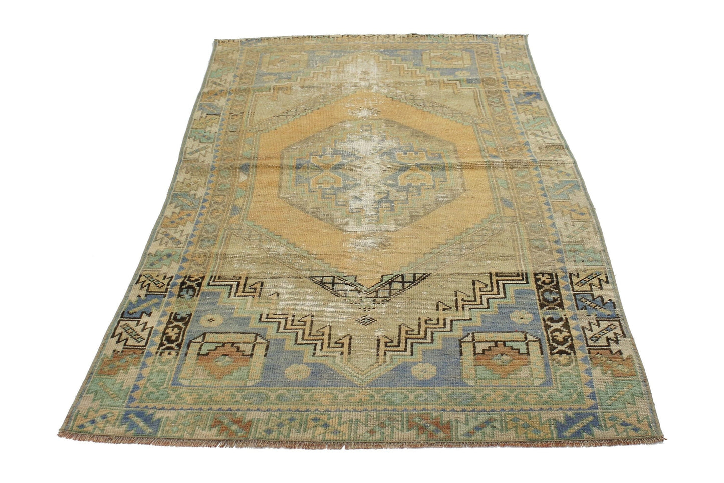 3x6 Turkish Rug Antique, Distressed Vintage Oushak Rug ,Unique Area Handmade Rug, Rustic Decor, Primitive Rug, Turkish Rug Pale ,5604