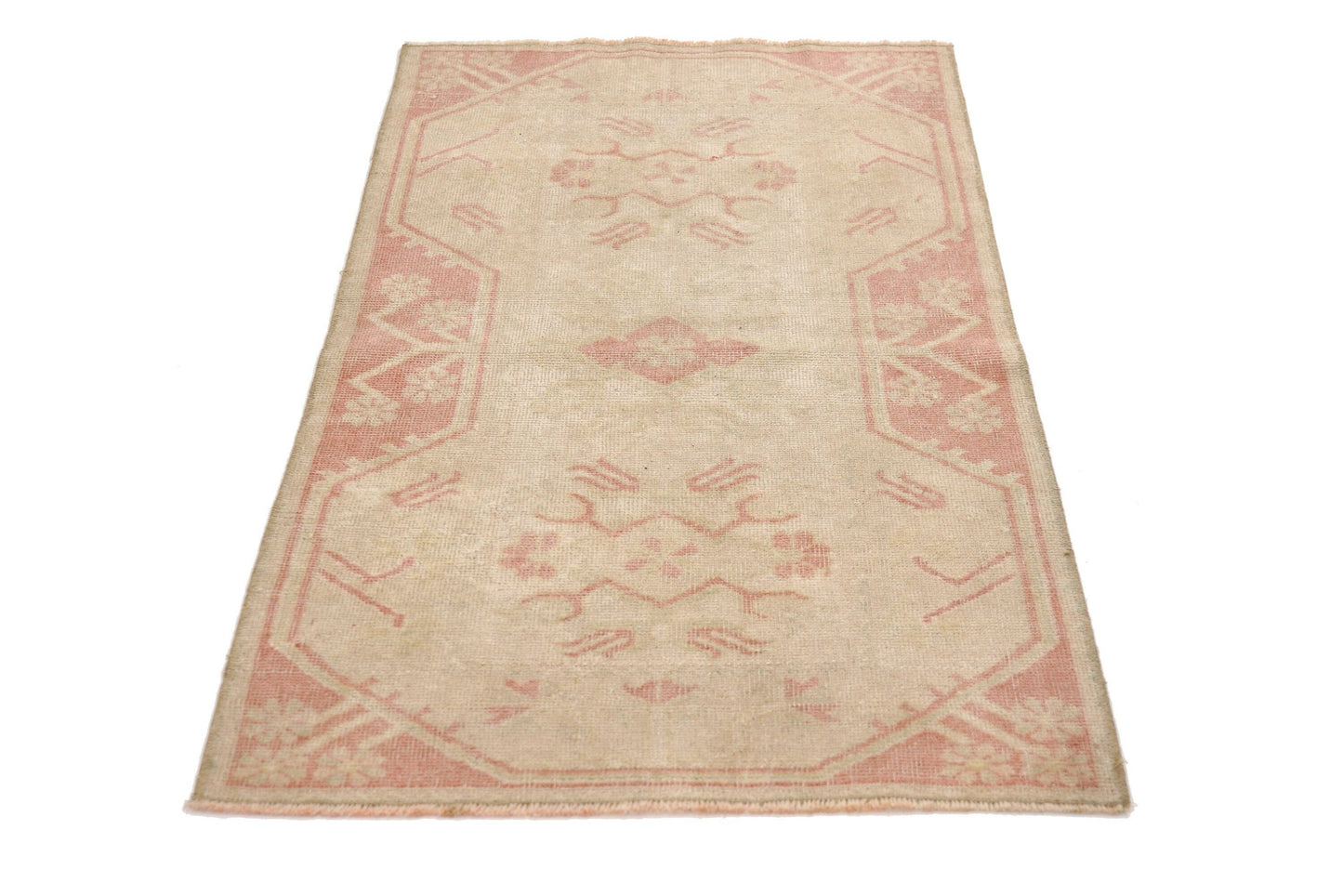 Small Oushak Rug, Vintage Rug Beige, Turkish Rug Wool ,Mini Rug, Bath mat, Handmade Rug, Contemporary, 4114