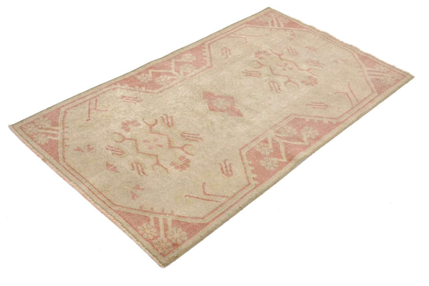 Small Oushak Rug, Vintage Rug Beige, Turkish Rug Wool ,Mini Rug, Bath mat, Handmade Rug, Contemporary, 4114
