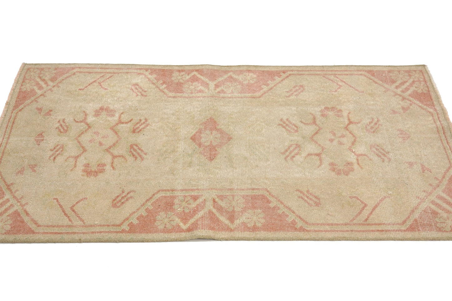 Small Oushak Rug, Vintage Rug Beige, Turkish Rug Wool ,Mini Rug, Bath mat, Handmade Rug, Contemporary, 4114