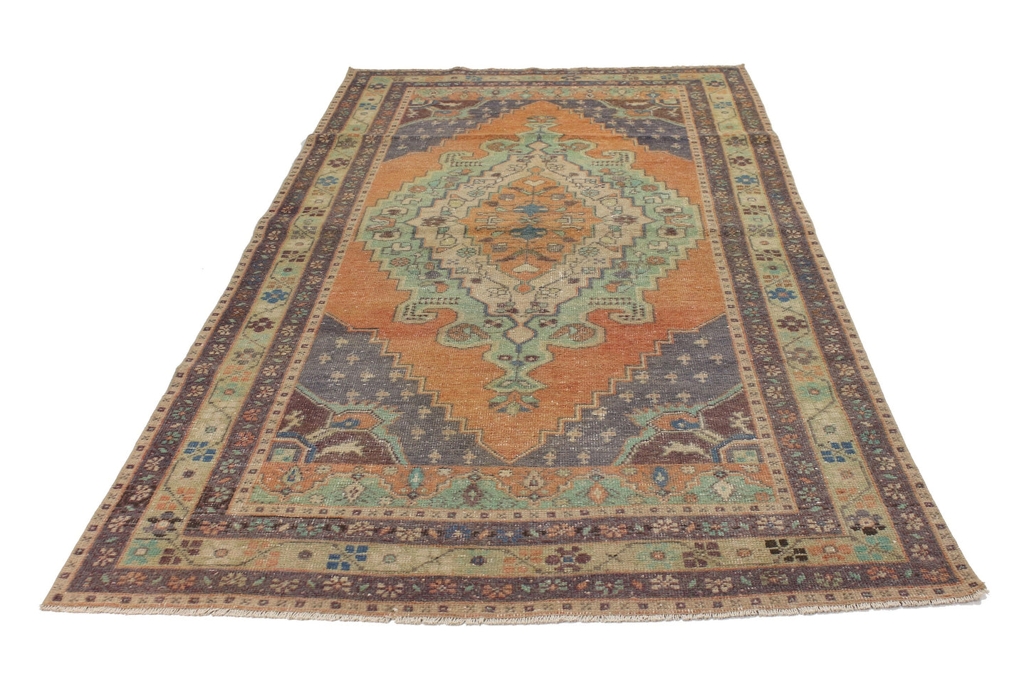 4x8 Faded Orange Blue Oushak Rug, Unique Area Hand Knotted İndoor Turkish Rug, Vintage Carpet Rug, Home Decor, Living Room Rug,5596