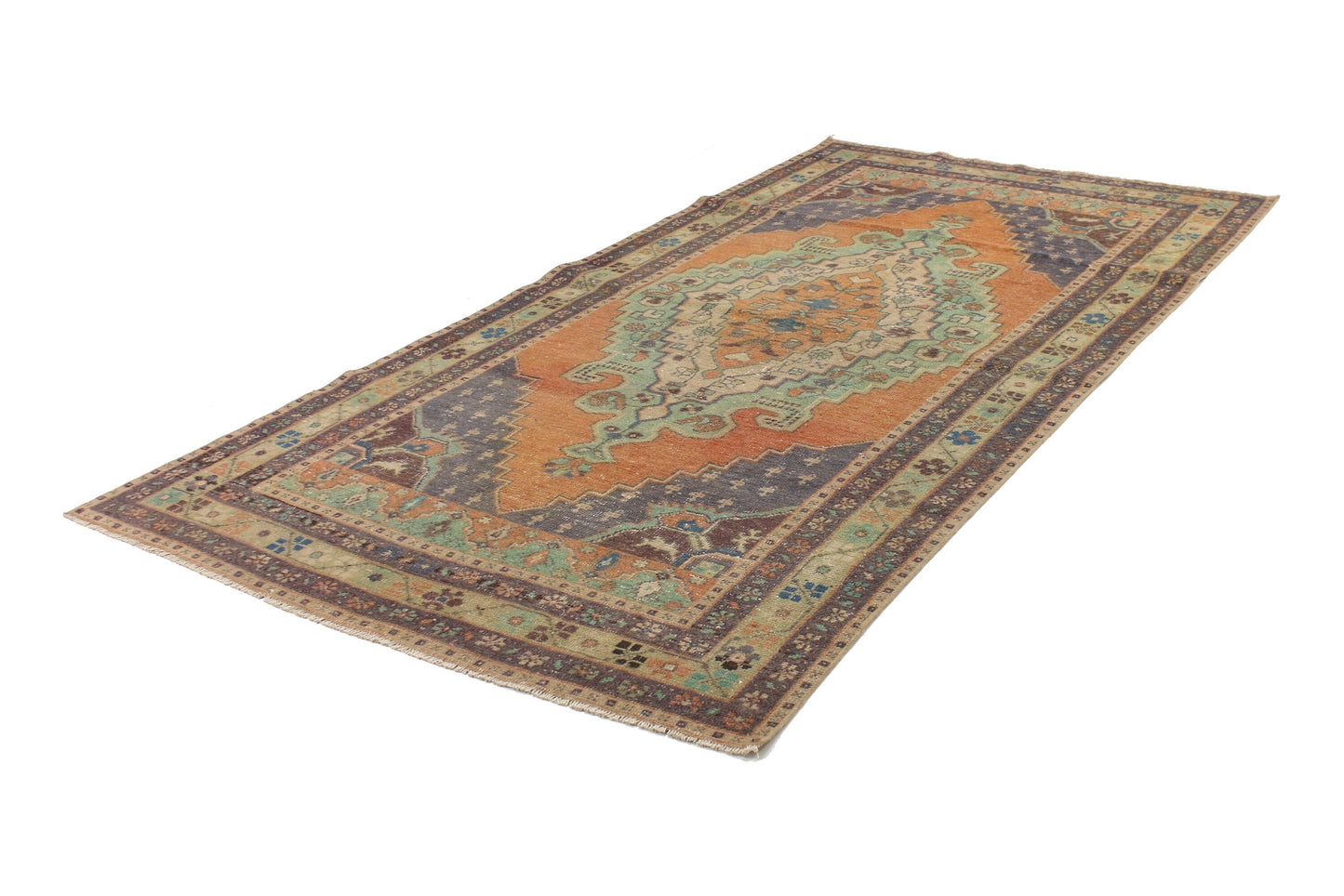 4x8 Faded Orange Blue Oushak Rug, Unique Area Hand Knotted İndoor Turkish Rug, Vintage Carpet Rug, Home Decor, Living Room Rug,5596