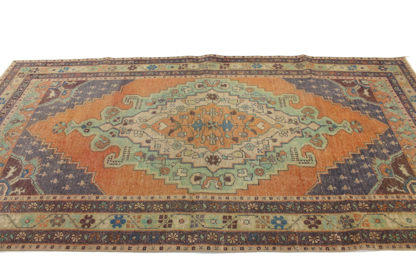 4x8 Faded Orange Blue Oushak Rug, Unique Area Hand Knotted İndoor Turkish Rug, Vintage Carpet Rug, Home Decor, Living Room Rug,5596