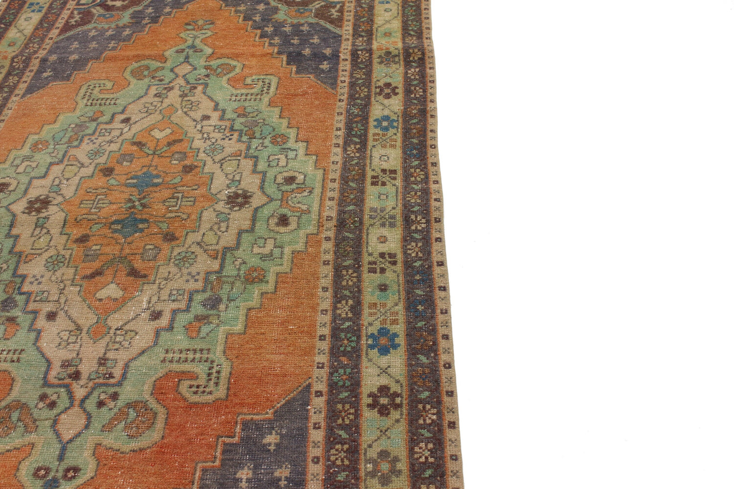 4x8 Faded Orange Blue Oushak Rug, Unique Area Hand Knotted İndoor Turkish Rug, Vintage Carpet Rug, Home Decor, Living Room Rug,5596
