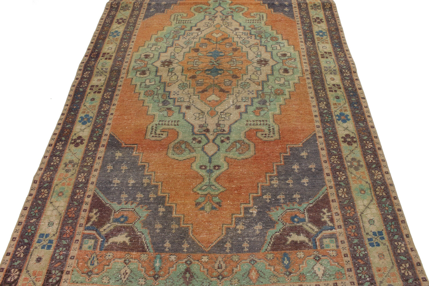 4x8 Faded Orange Blue Oushak Rug, Unique Area Hand Knotted İndoor Turkish Rug, Vintage Carpet Rug, Home Decor, Living Room Rug,5596